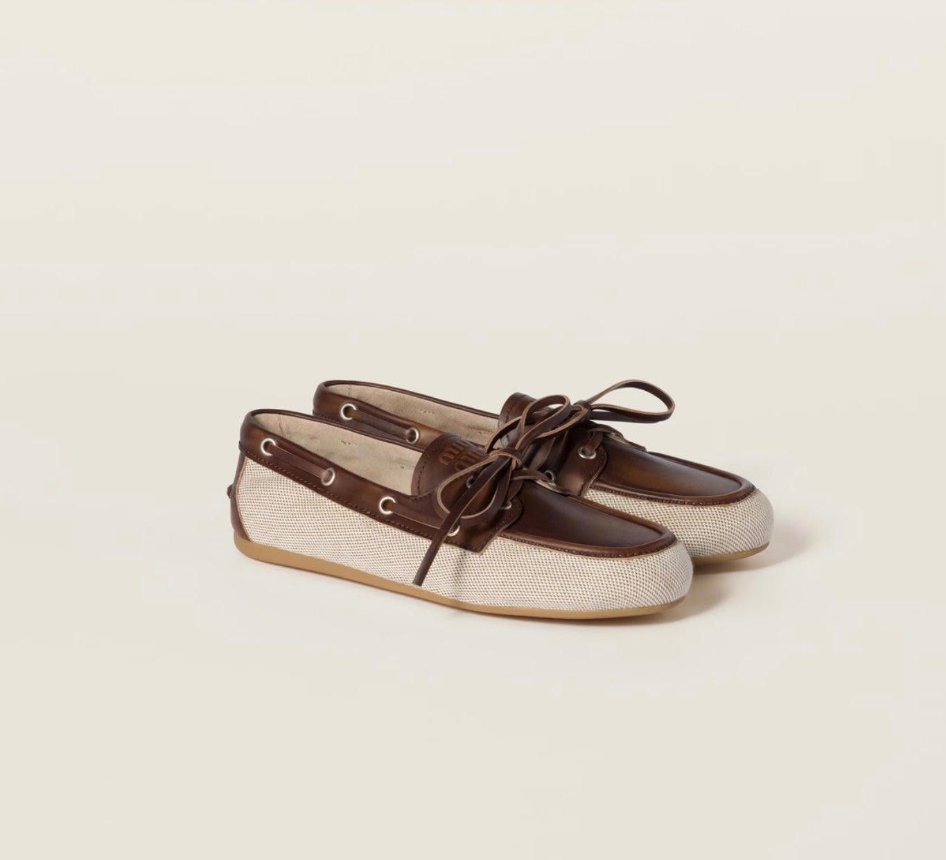 Miu Miu Miu Miu canvas and bleached leather boat shoes size 39 Size ONE SIZE - 2 Thumbnail