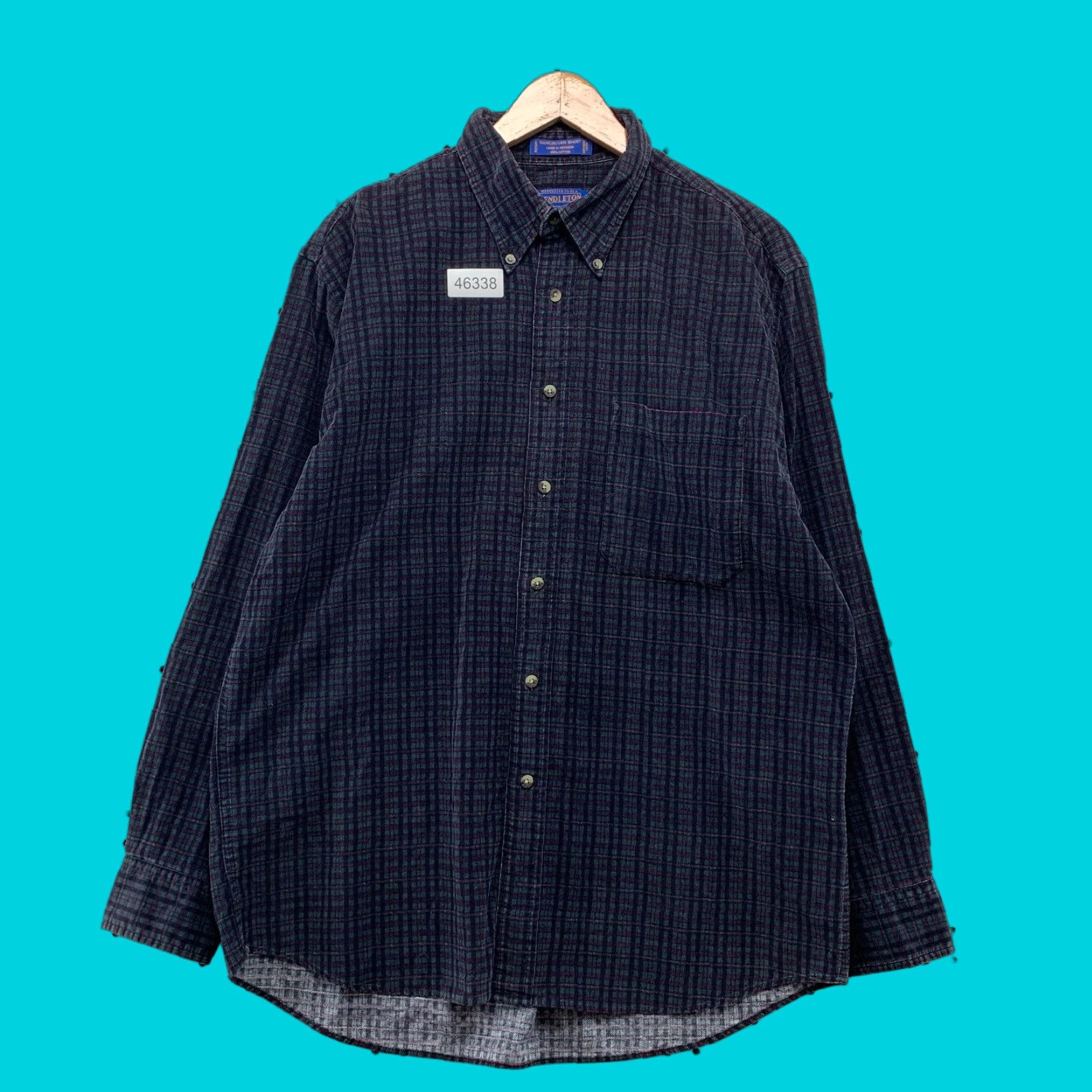 Pendleton Button Shirt Mens Large Vancouver Green Purple Plaid Textured