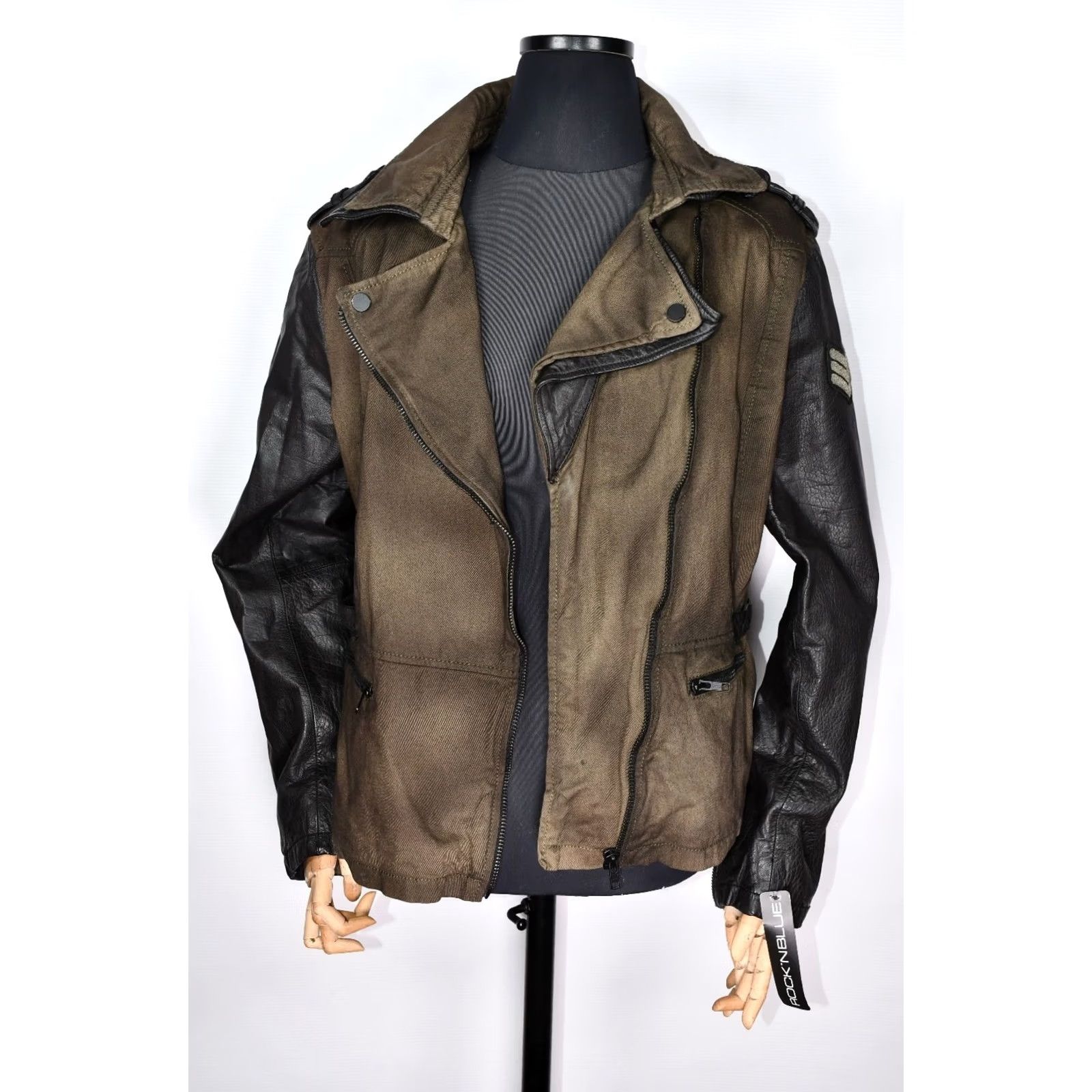 Vintage Rock’N Blue Jacket Women's XL Biker Green 100% Cotton / 100% Leather Long Sleeve Zip Military Inspired? Size XL / US 12-14 / IT 48-50 - 6 Thumbnail