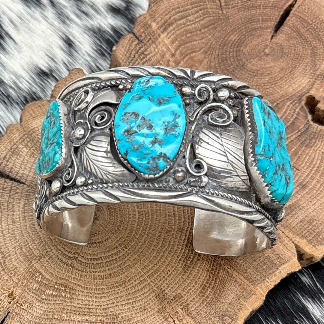 Native TIMOTHY LEE Navajo Sterling & Turquoise Large Cuff Bracelet Size ONE SIZE - 1 Thumbnail