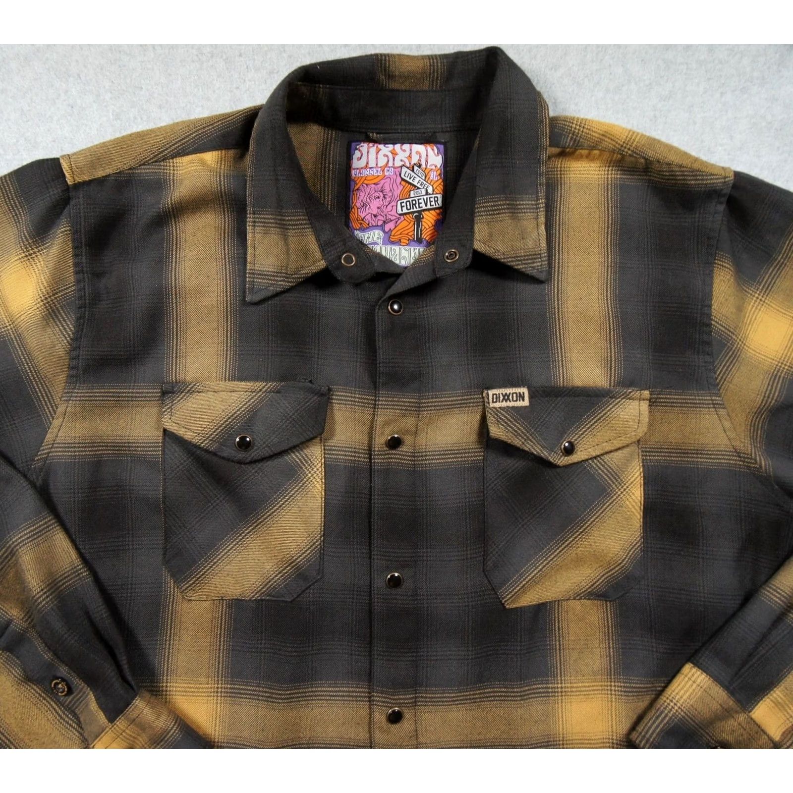 Vintage Dixxon Flannel Mens XL Black Yellow Button Down Snap Shirt Plaid Panhandle Size US XL / EU 56 / 4 - 2 Thumbnail