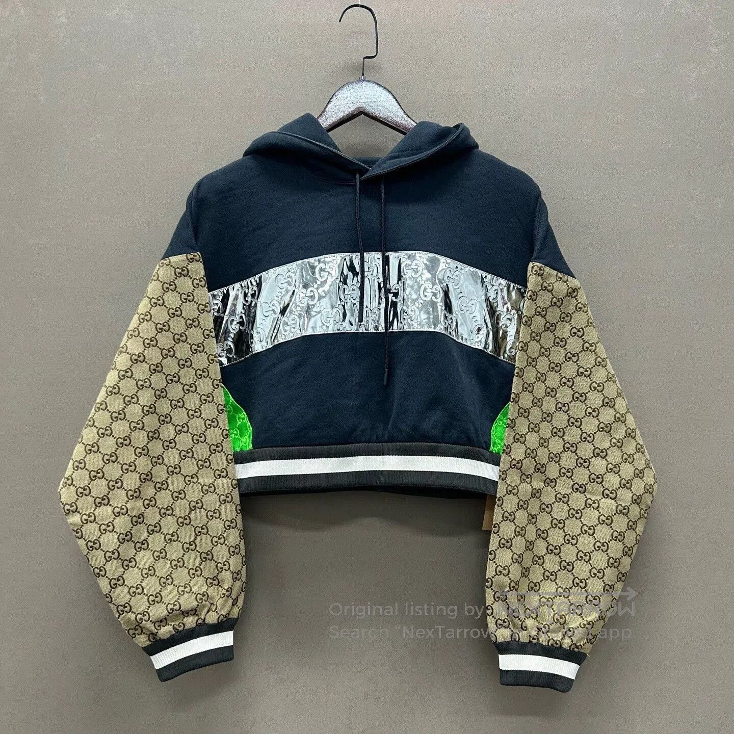 gucci logo cropped hoodie in unique colors.