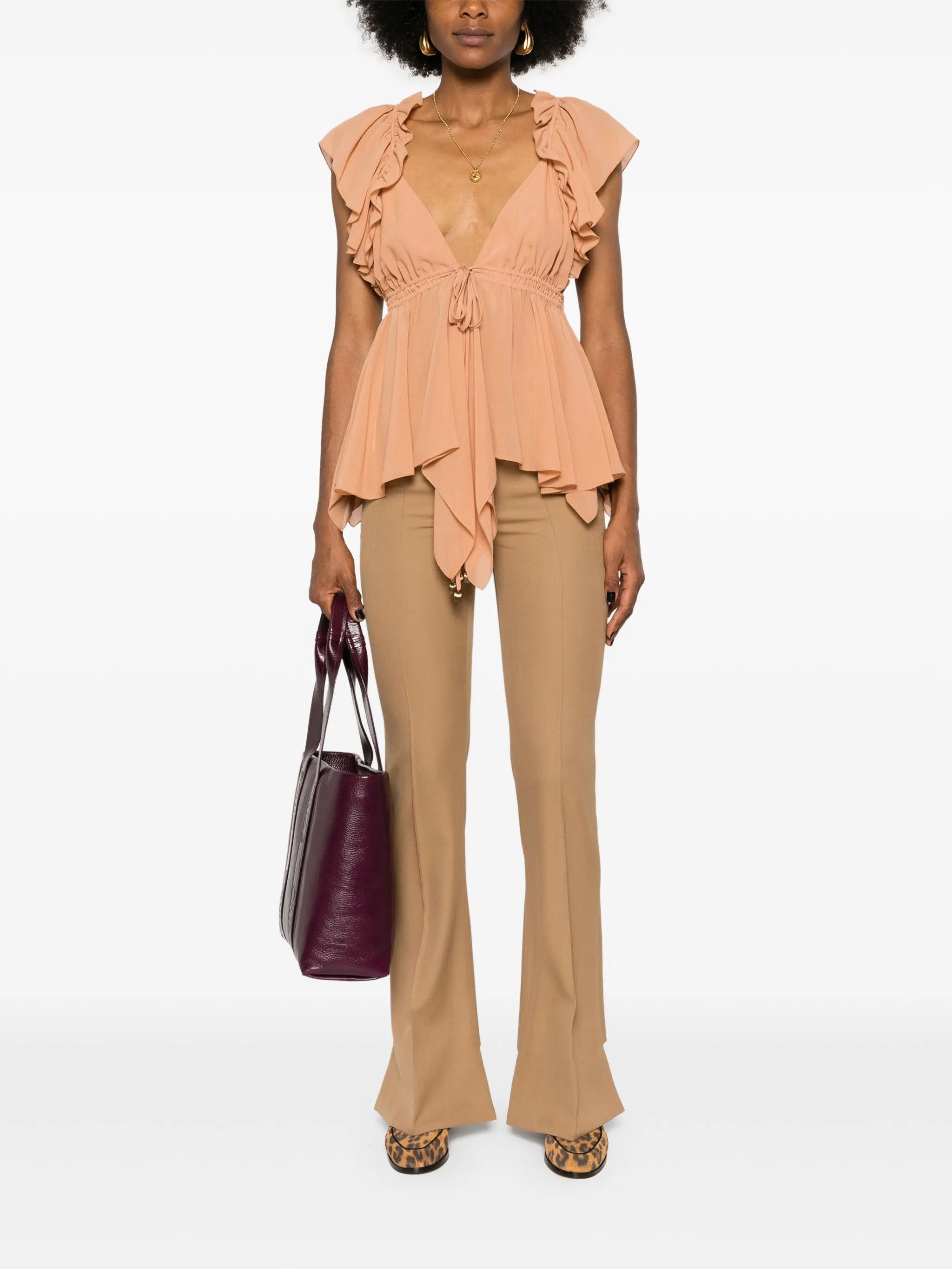 Chloe o1s22i1n0425 Asymmetric Hem Pant in Beige Size 26" / US 2 / IT 38 - 2 Thumbnail