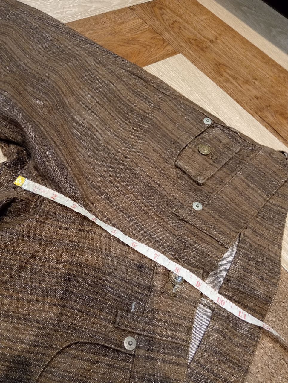Tornado Mart TORNADO MART JAPAN BROWN STRIPED FLARED DENIM PANTS Size US 35 - 15 Thumbnail