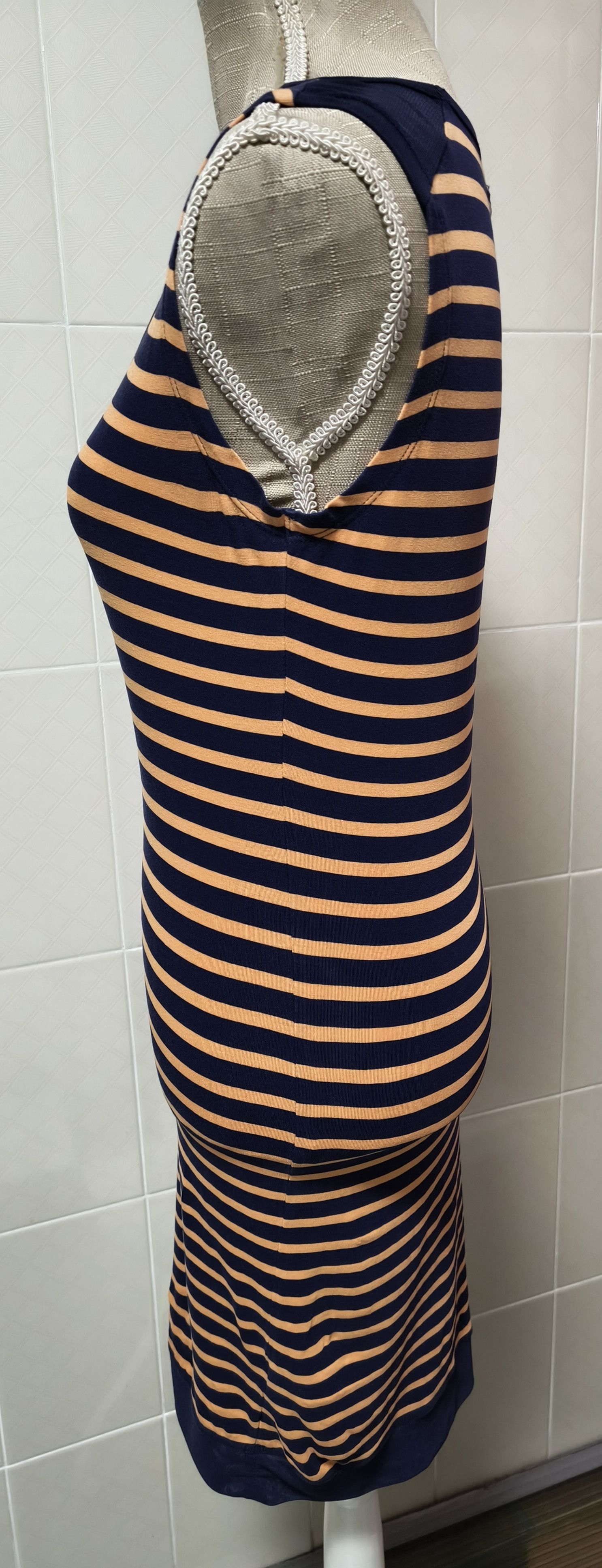 Jean Paul Gaultier 2000's Short dress in navy and orange stripes Size XS / US 0-2 / IT 36-38 - 8 Thumbnail