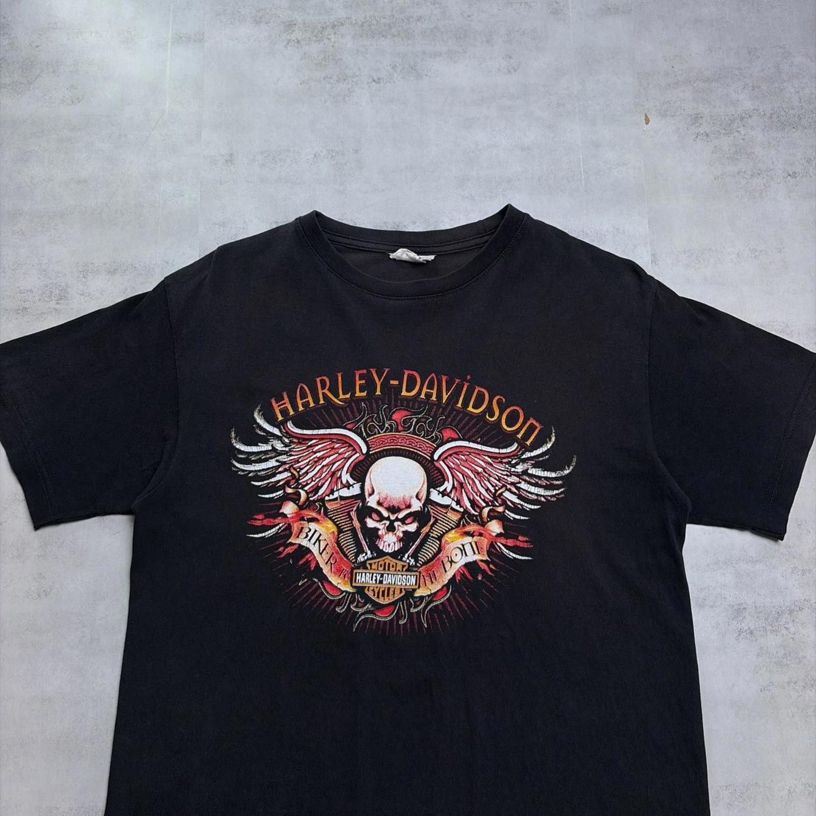 Harley Davidson Vintage Harley Davidson Grunge Skull Flames Faded T-Shirt Size US M / EU 48-50 / 2 - 3 Thumbnail