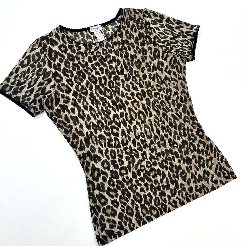 Dolce & Gabbana y2k D&G brown mesh leopard print short sleeve top Size S / US 4 / IT 40 - 7 Thumbnail