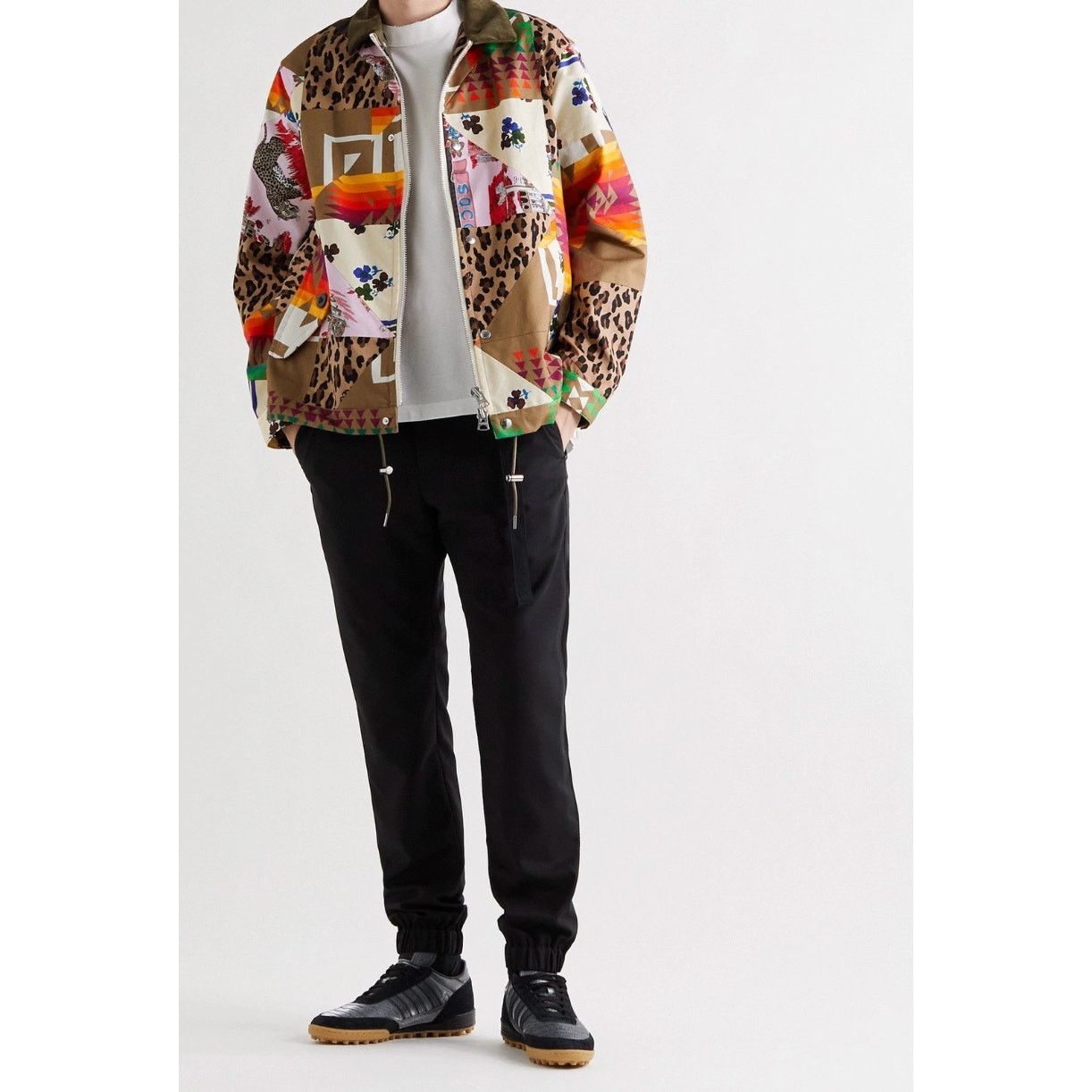 Sacai Sacai Tan Mixed Print Patchwork Velvet Collar Jacket 4 / XL Size US XL / EU 56 / 4 - 1 Thumbnail