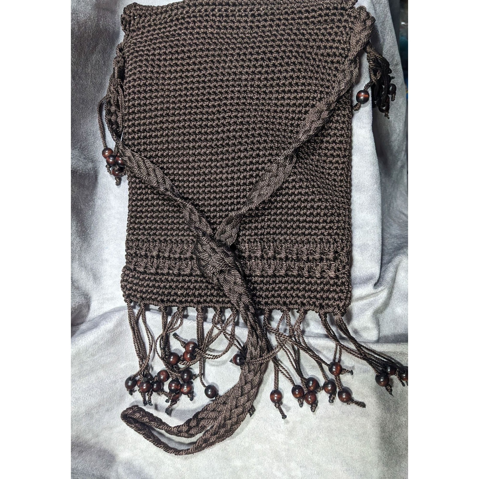 Other Chateau Boho Brown Crochet Beaded Crossbody Bag With Fringe Size ONE SIZE - 10 Thumbnail