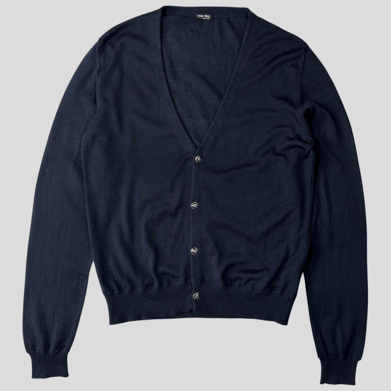 Miu Miu Miu Miu 00’s Crest Buttoned Navy Wool Cardigan - S/M Size US M / EU 48-50 / 2 - 1 Thumbnail