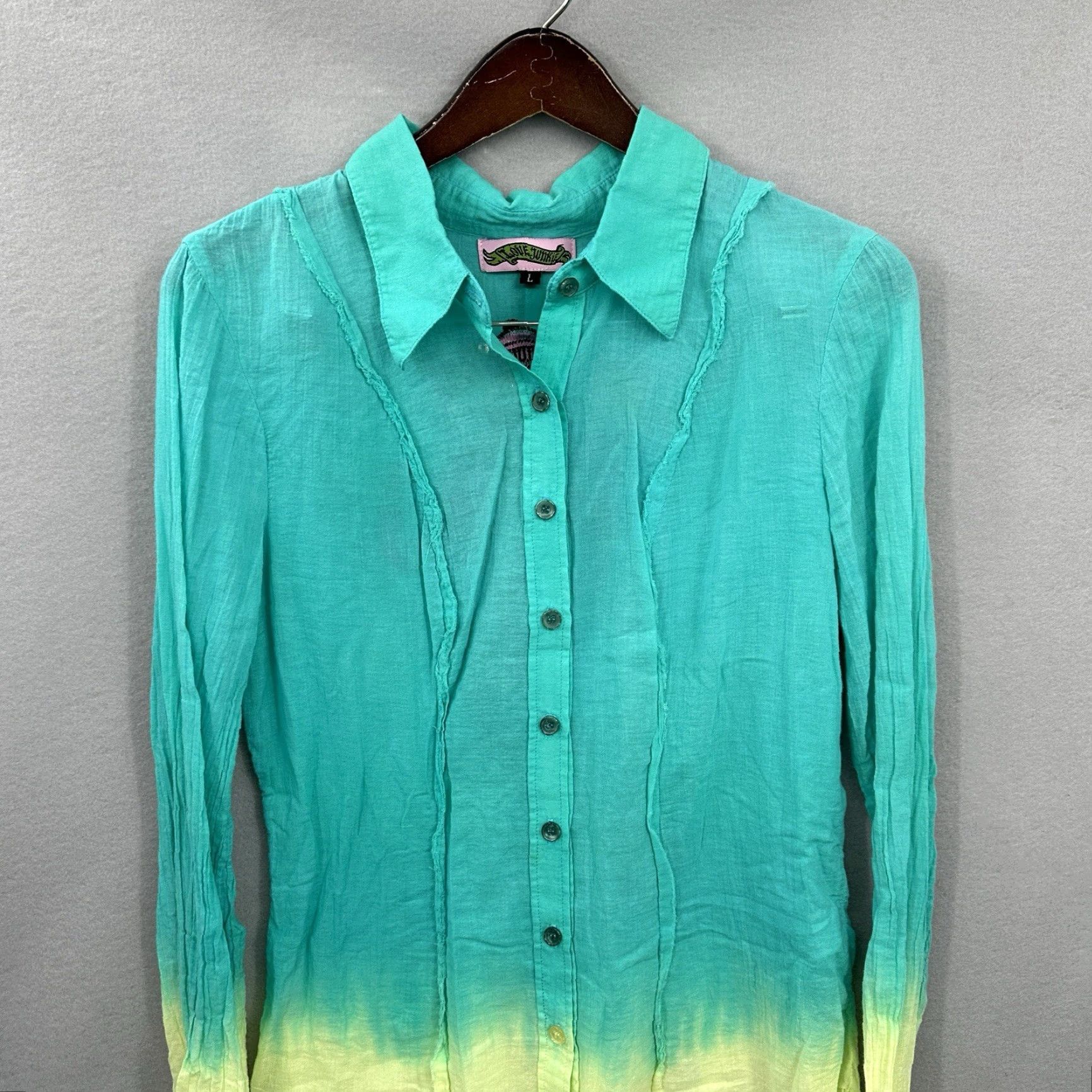 Vintage Love Junkie Blouse Womens Large Ganesha Elephant Ombre Embellished Gauze Long Size L / US 10 / IT 46 - 3 Thumbnail