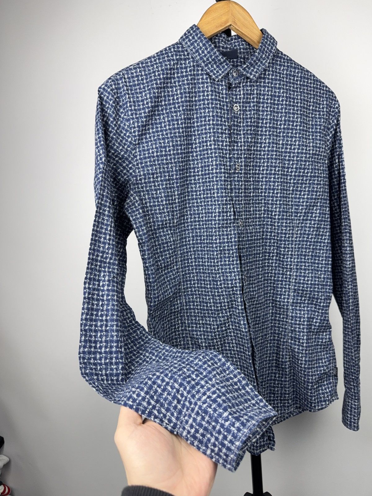 Armani Luxury Armani Jeans AJ SlimTextured Blue Button Up Shirt Size US M / EU 48-50 / 2 - 5 Thumbnail