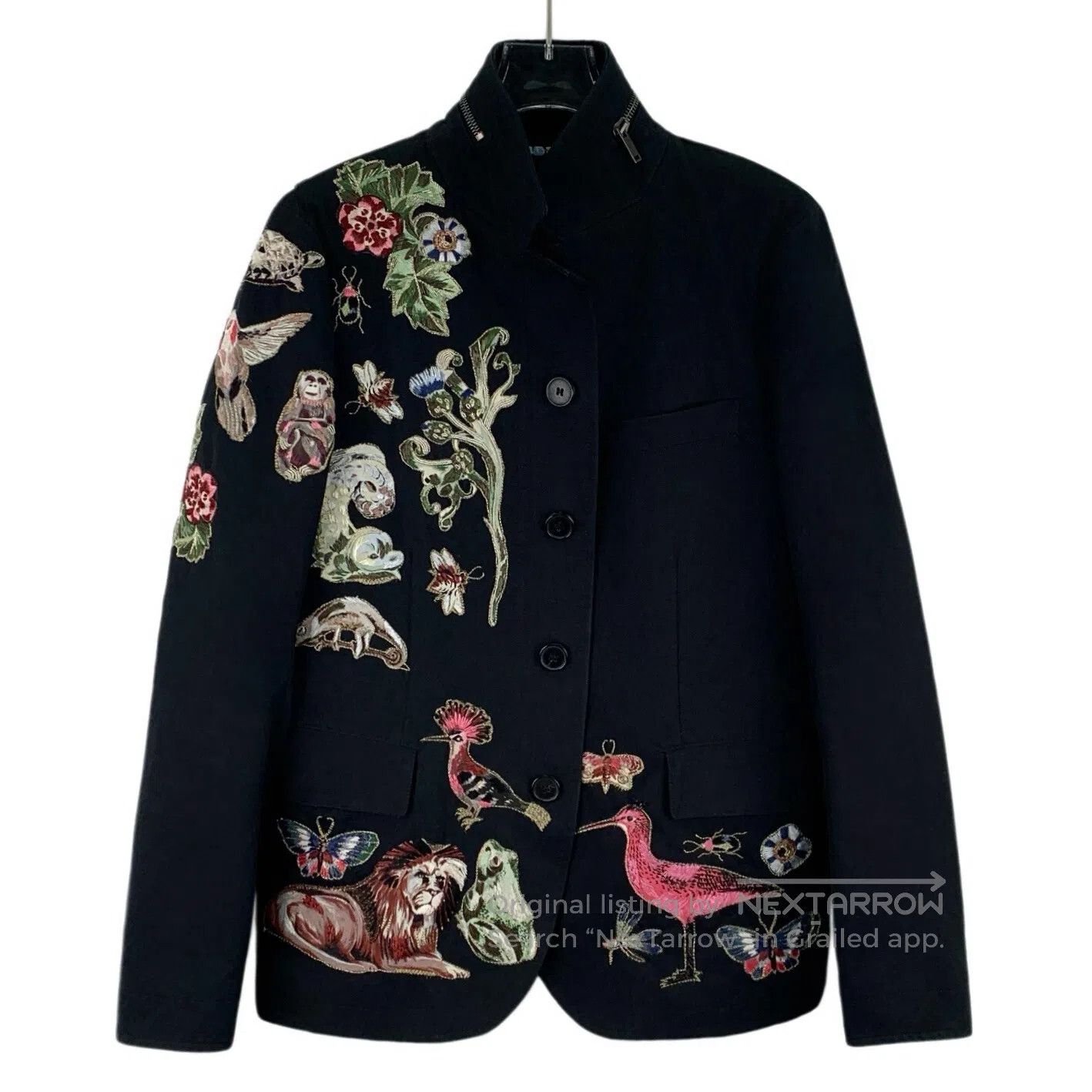 Valentino Valentino Black Animal Embroidered Cotton Stand Collar Sin Size US S / EU 44-46 / 1 - 1 Thumbnail