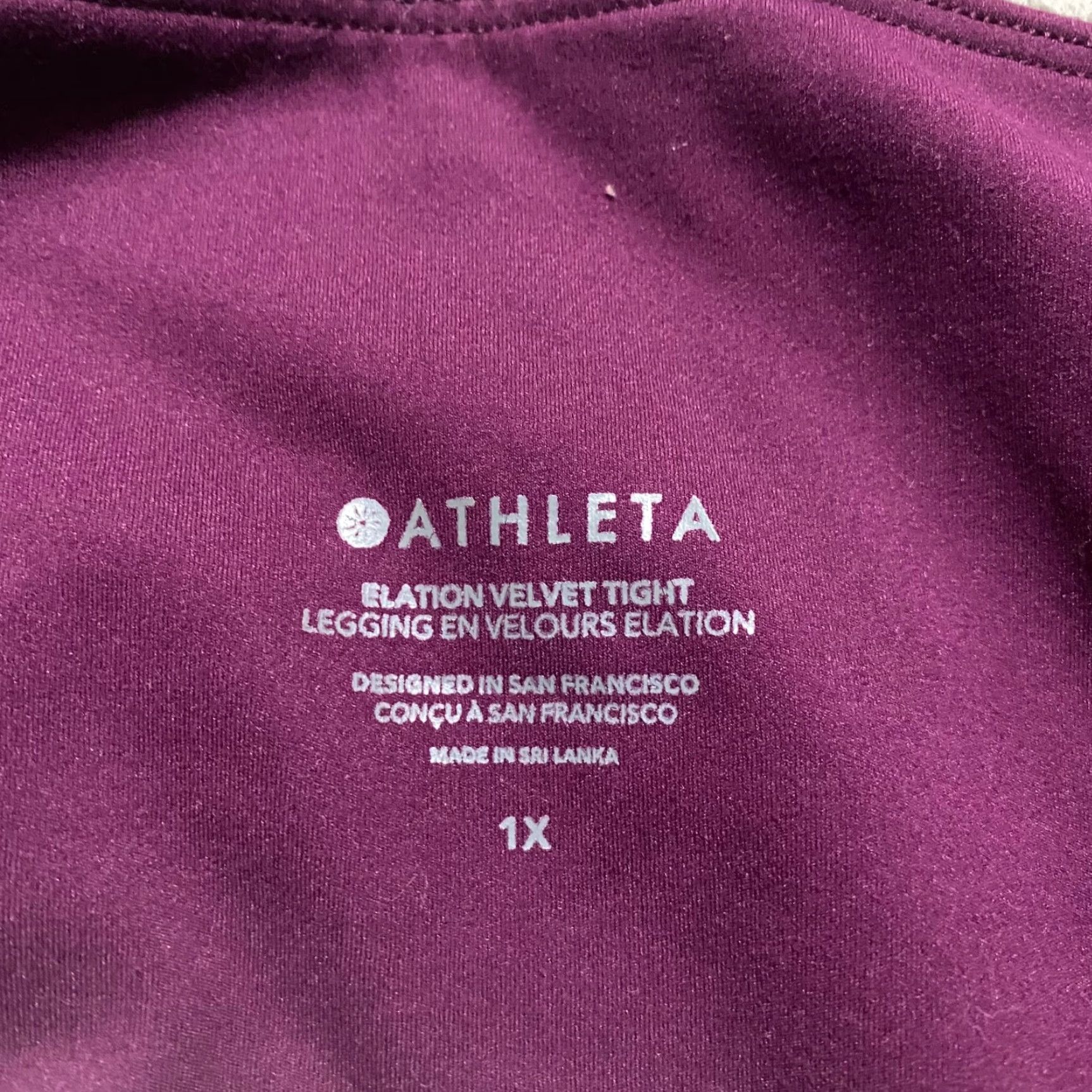 Athleta Athleta Womens 1X Plus Leggings Purple Elation Velvet Skinny Ankle Pull On Size 40" / US 18 - 6 Thumbnail