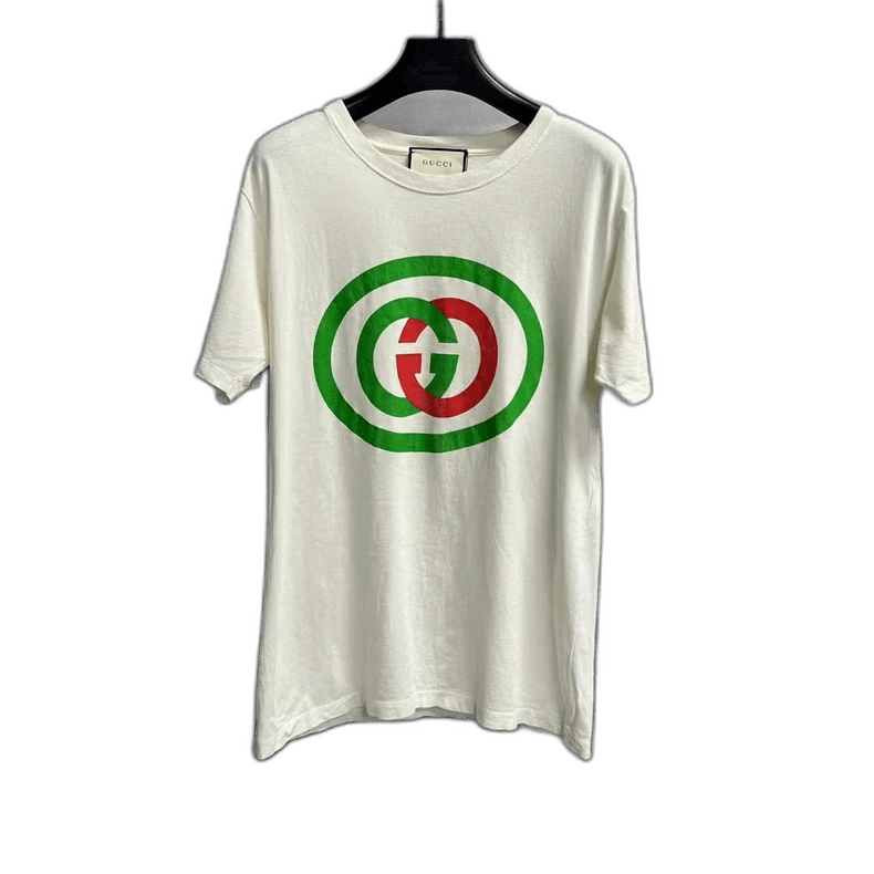gucci's latest white crew neck print logo short sleeve