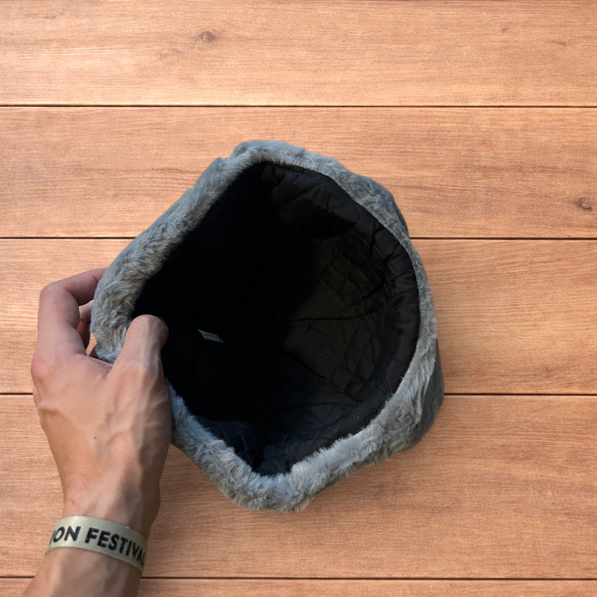 Japanese Brand Russian trapper ear flap hat in black/grey colour way. Size ONE SIZE - 7 Thumbnail