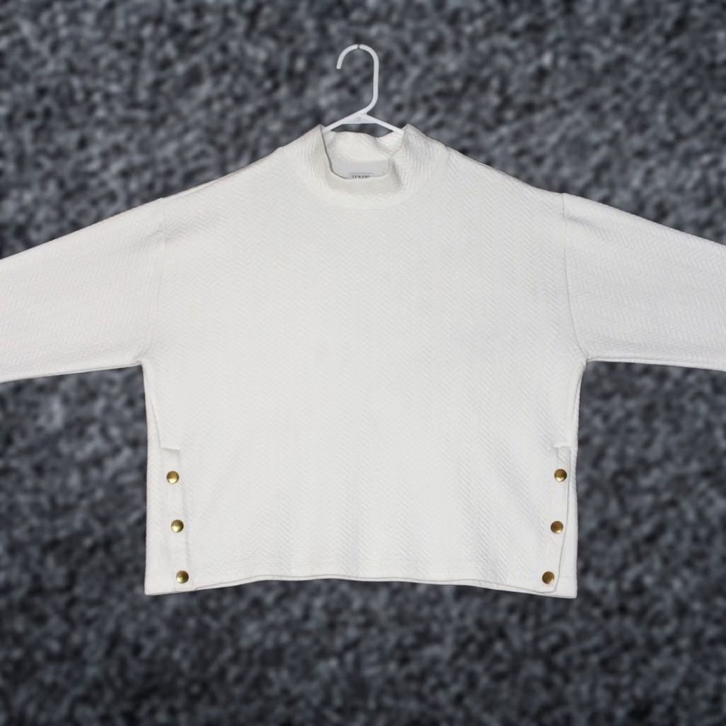J.Crew J.CREW Quilted Mock Neck Sweatshirt Womens XL Ivory Gold Button Side Detail Size XL / US 12-14 / IT 48-50 - 1 Thumbnail