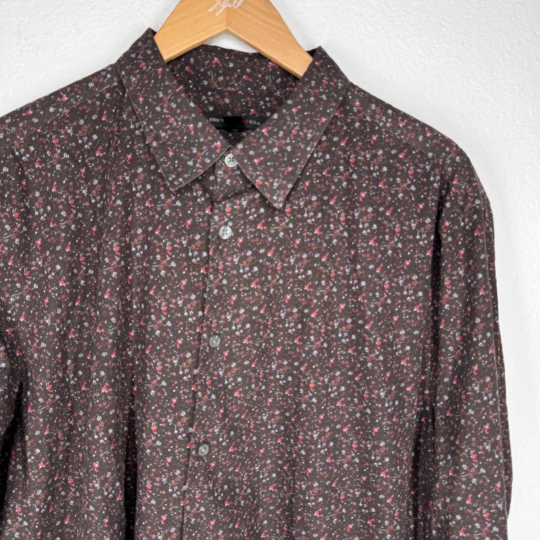 John Varvatos John Varvatos Mens Floral Button Down Shirt L Brown Oxford Shirt Button-Up Casual Business Size US L / EU 52-54 / 3 - 5 Thumbnail