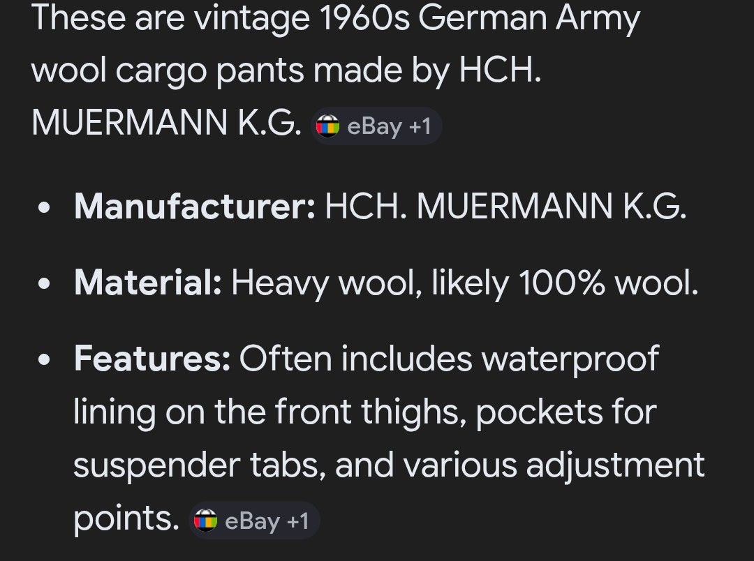 Vintage Vtg 1960s German Army Wool Cargo Pants Size US 30 / EU 46 - 20 Thumbnail