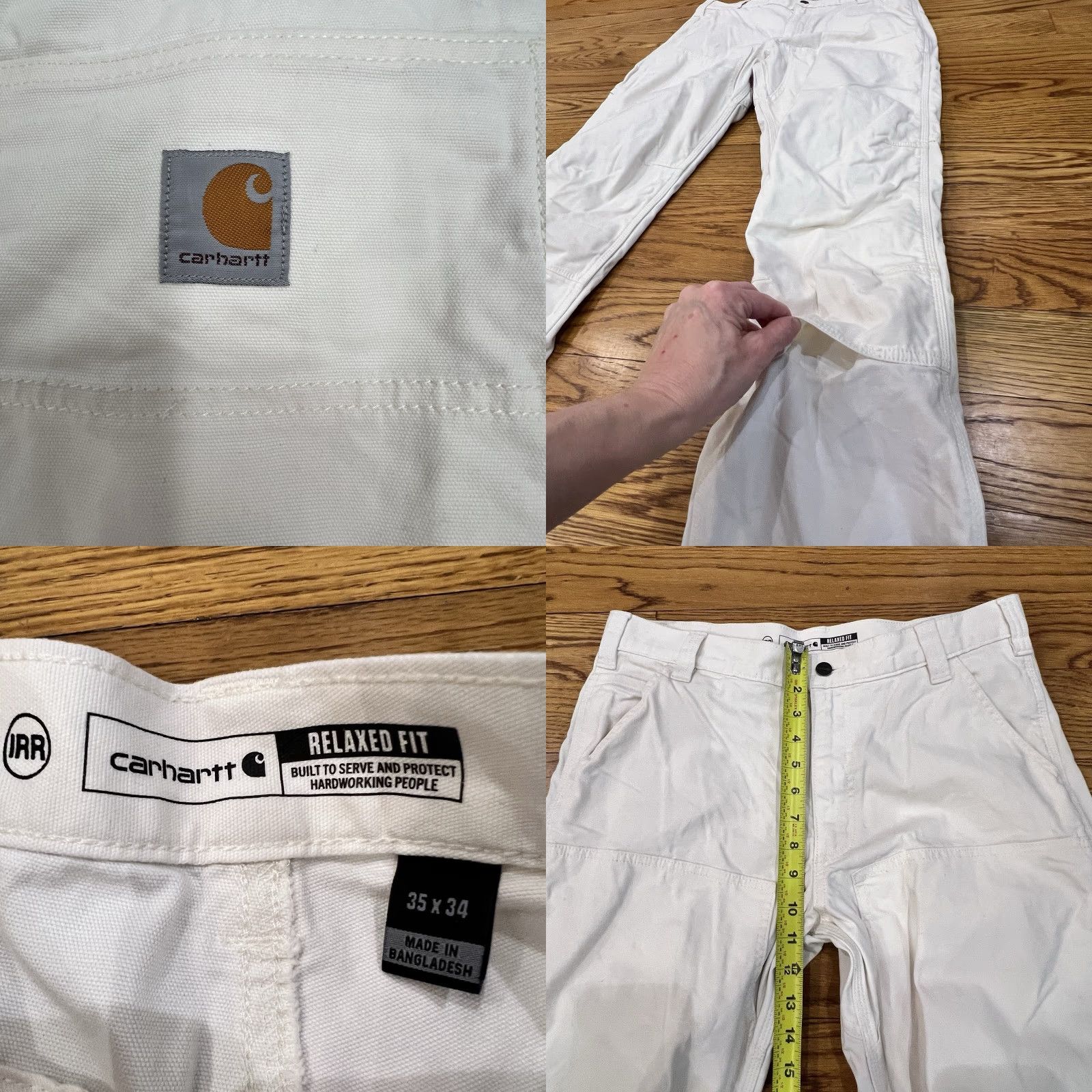 Carhartt Carhartt Double Knee Work Pants BN2802-M 35x32 Canvas Relaxed Fit Cargo Pockets Beige/Wht Size US 35 - 8 Thumbnail