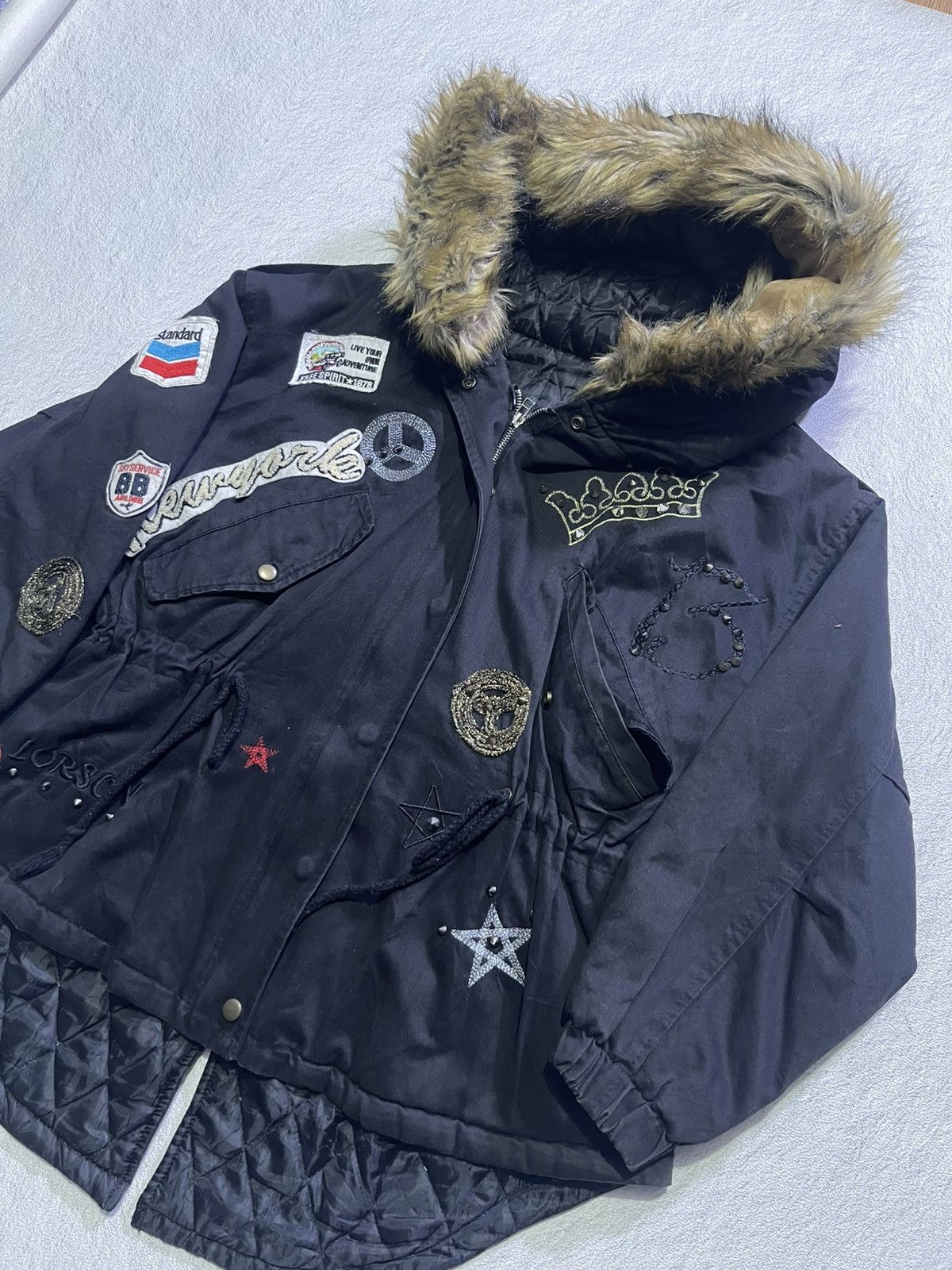 If Six Was Nine Y2K jacket/coat with embroidered motif and fur on the head. Size US L / EU 52-54 / 3 - 4 Thumbnail
