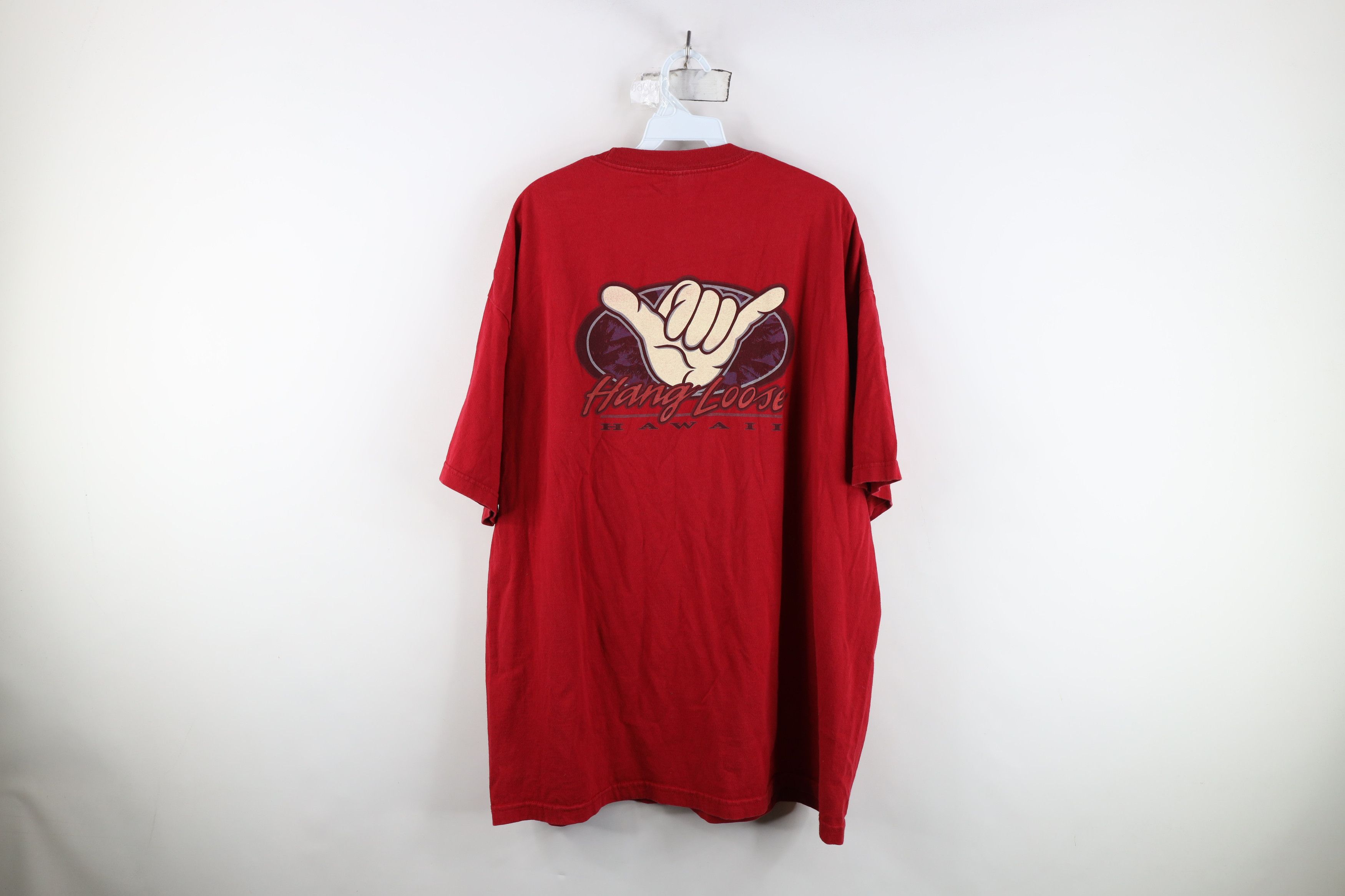 Vintage Vintage 90s Streetwear Hawaii Hang Loose Surfing T-Shirt Red Size US XXL / EU 58 / 5 - 11 Thumbnail