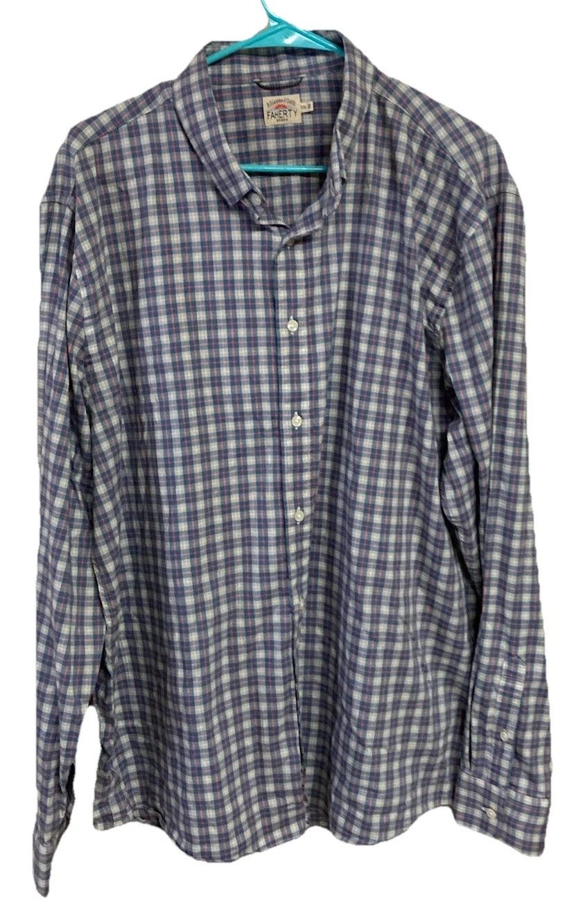 Faherty Faherty Movement Shirt Plaid Blue LS Cotton Nylon Blend XXL Size US XXL / EU 58 / 5 - 2 Thumbnail