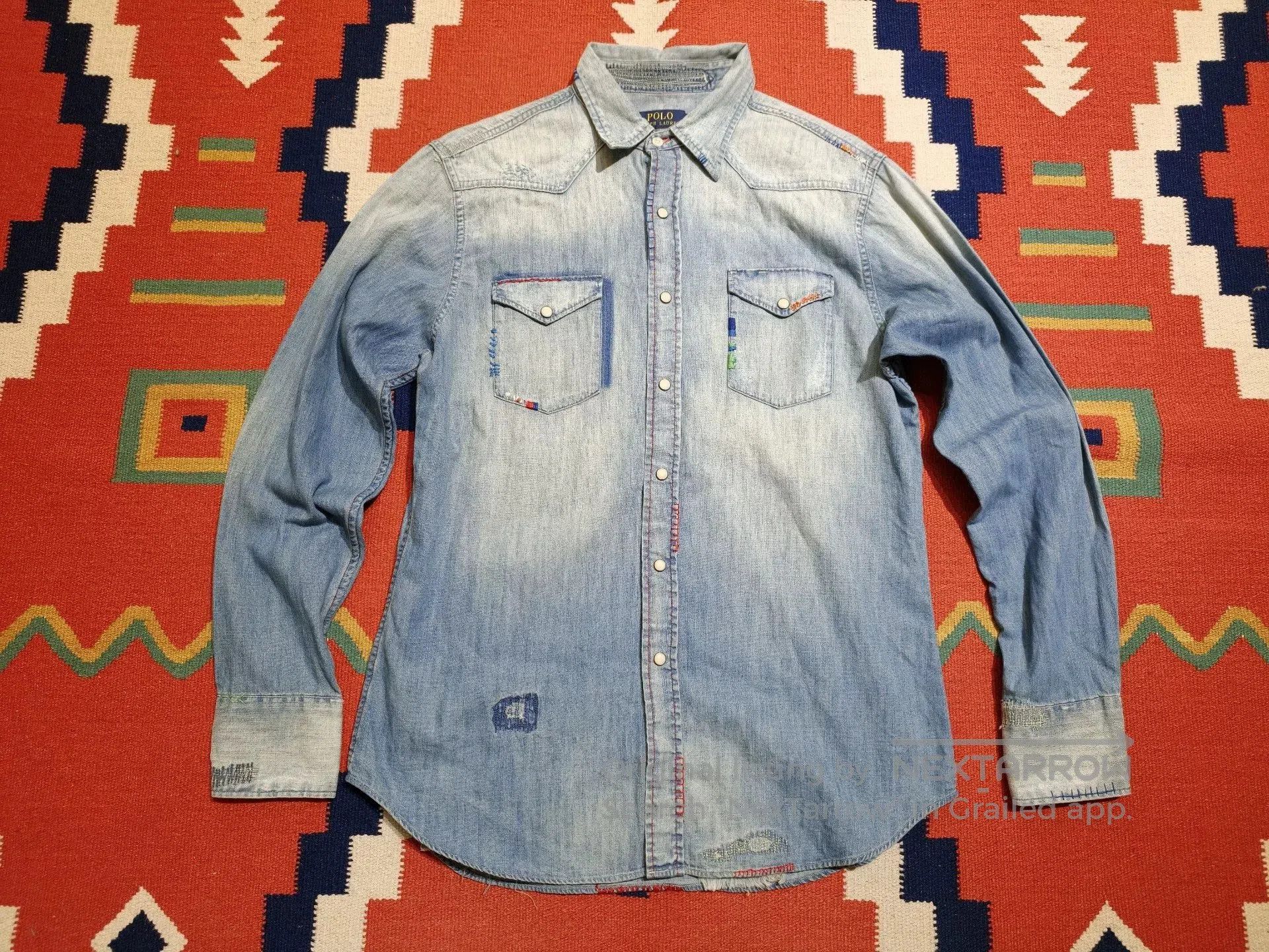 RRL Ralph Lauren Embroidered Southwestern Denim Shirt. Size US M / EU 48-50 / 2 - 2 Thumbnail