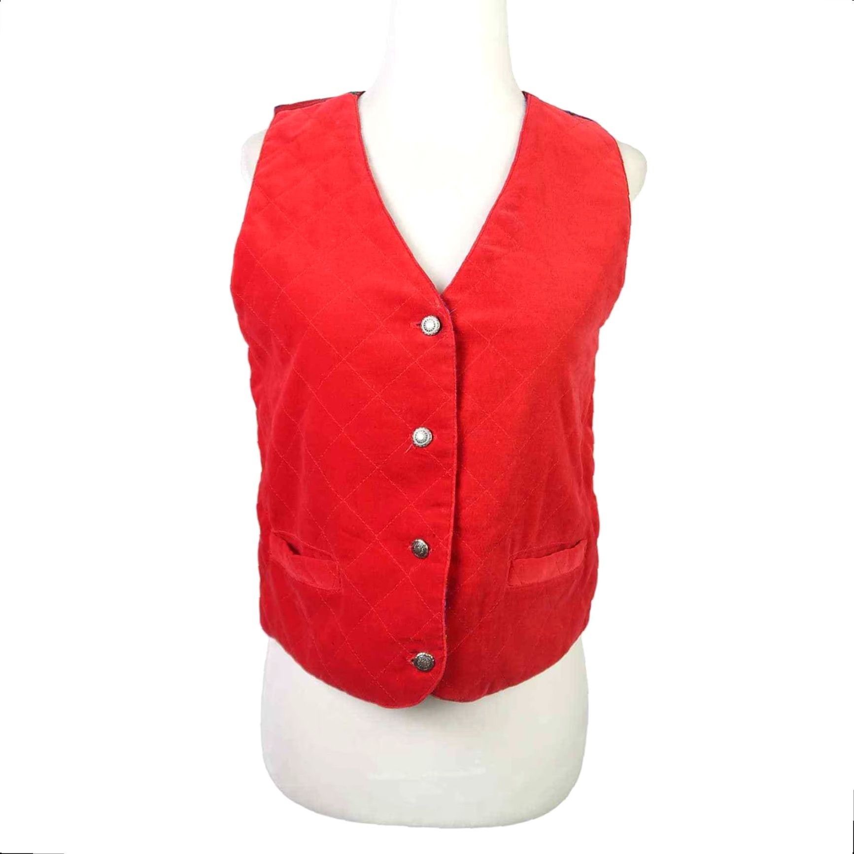 Vintage VINTAGE 90s Floral Print Quilted Reversible Vest, Red/Blue, Cotton, S, Casual, Regular, Button Front, Arts & Crafts, Womens Size S / US 4 / IT 40 - 5 Thumbnail