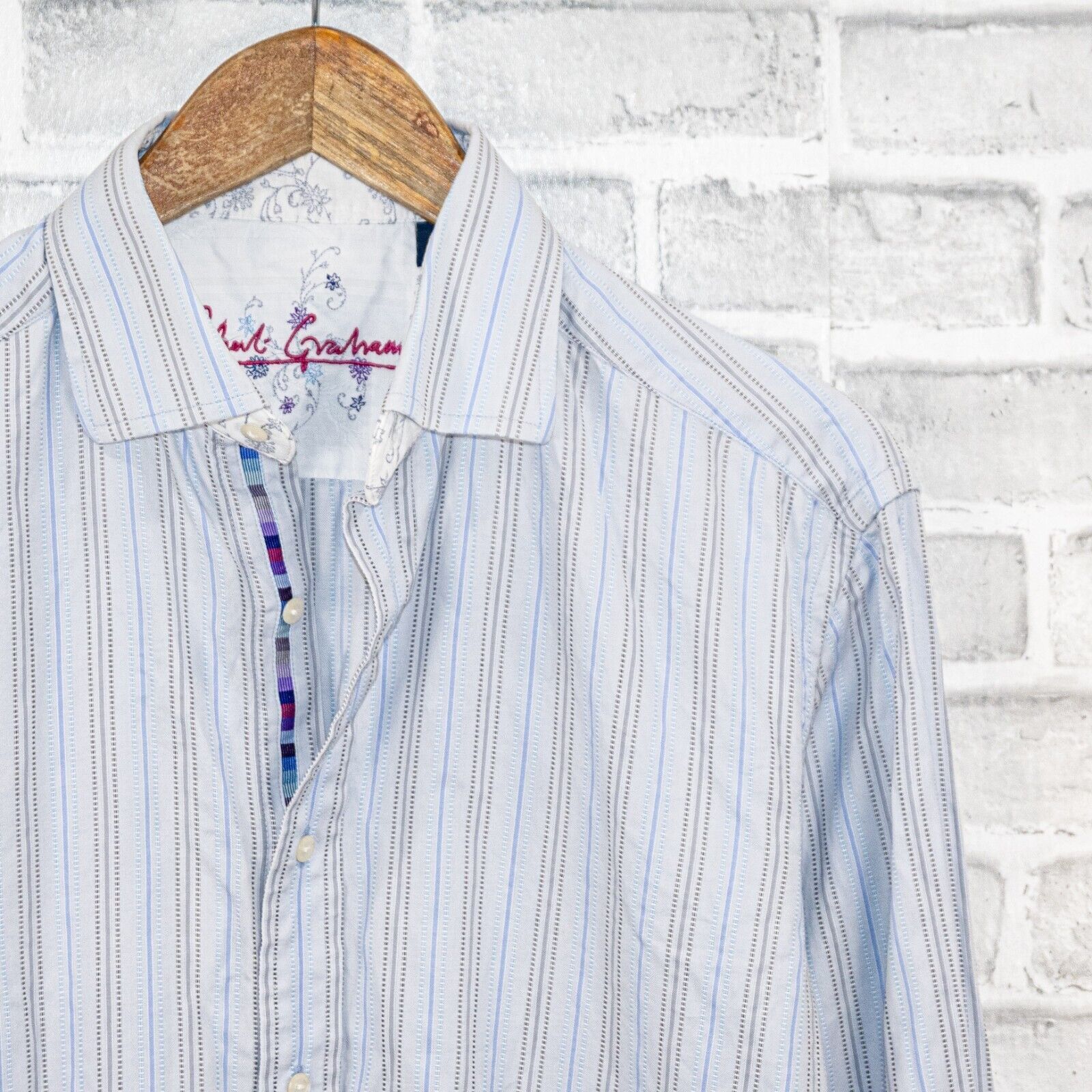 Robert Graham Robert Graham Men's Blue Striped Button up Shirt Cotton Size US M / EU 48-50 / 2 - 2 Thumbnail