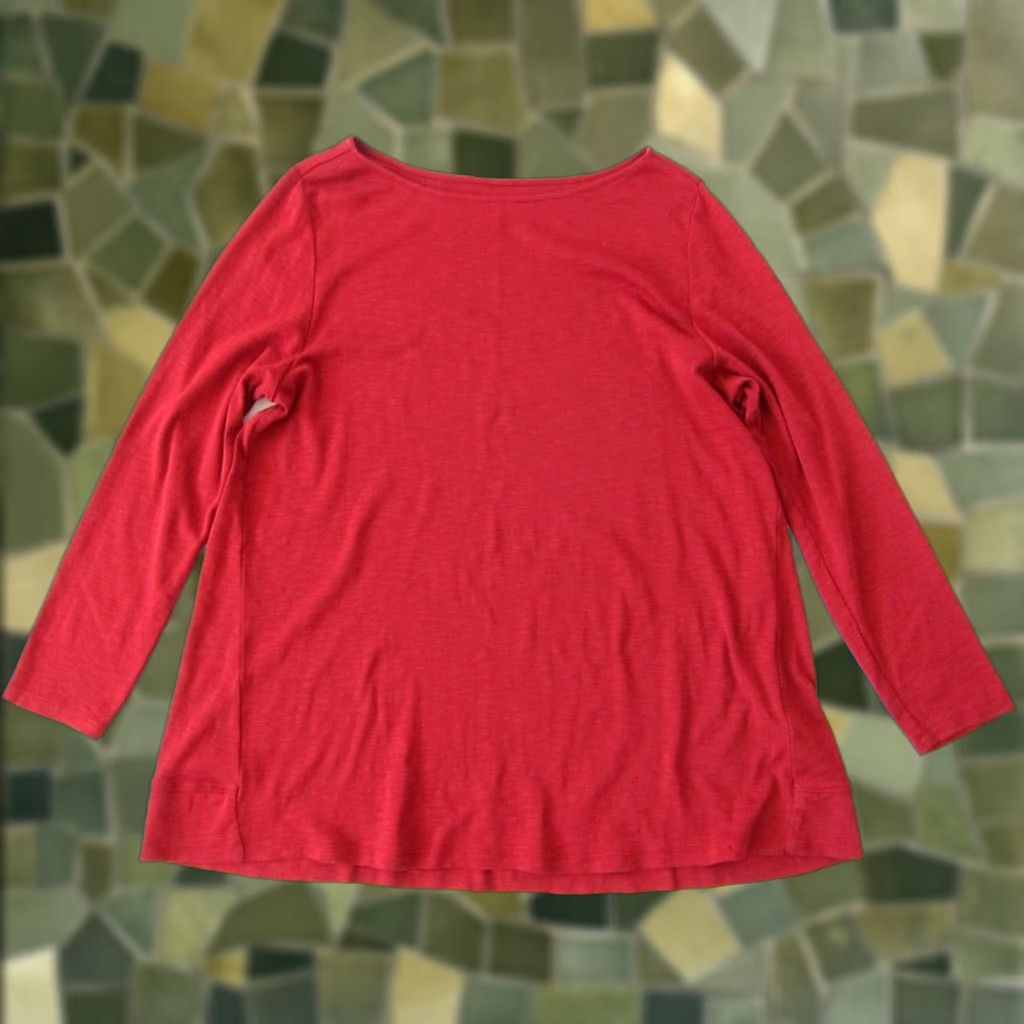 J. Jill J. Jill Blouse Shirt Women XL Petite Boat Neck Tunic 100% Cotton Red Maroon Pima Size XL / US 12-14 / IT 48-50 - 1 Thumbnail