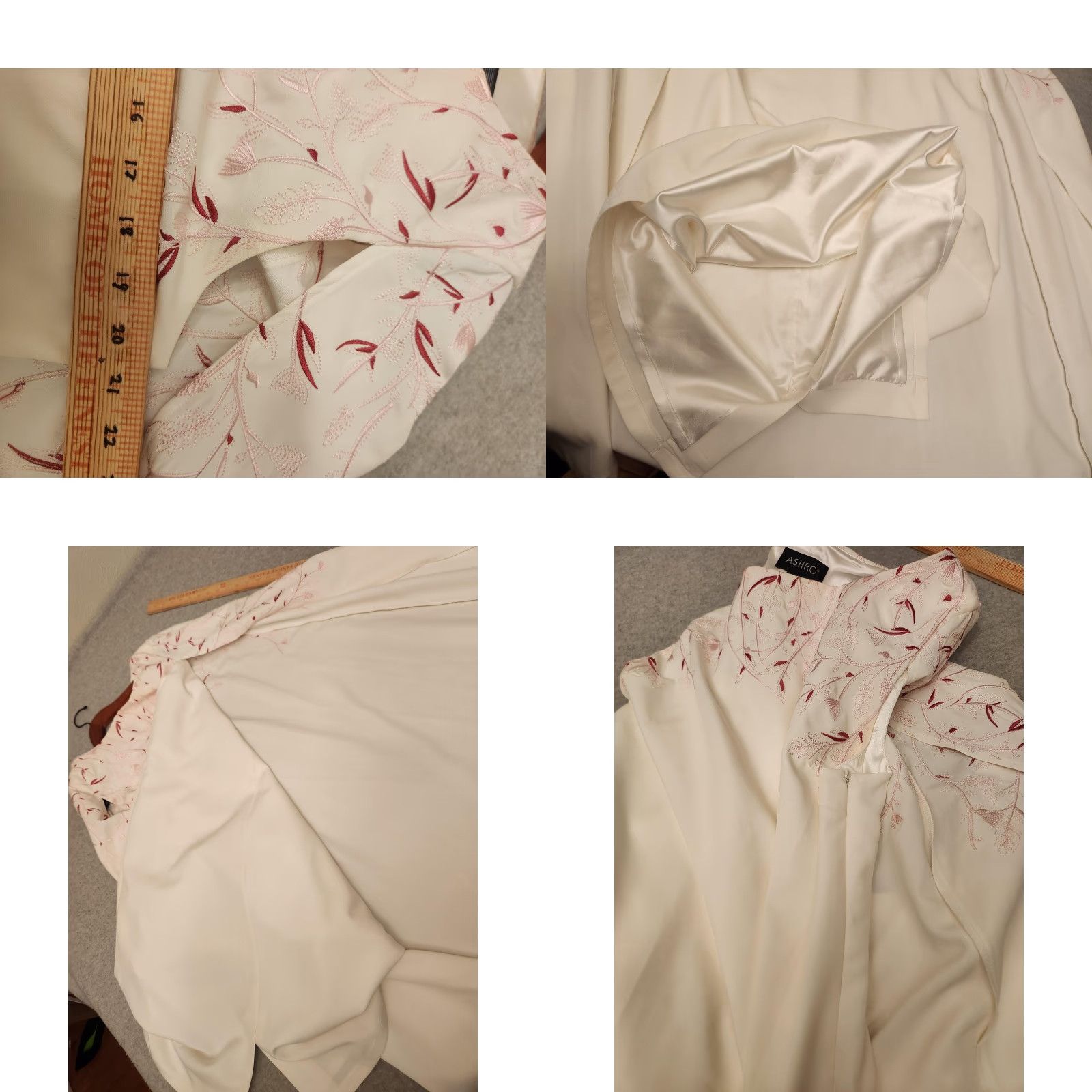 Ashro Dress Womens 16 White Embroidered Cape Sleeve Church Long Formal Lined