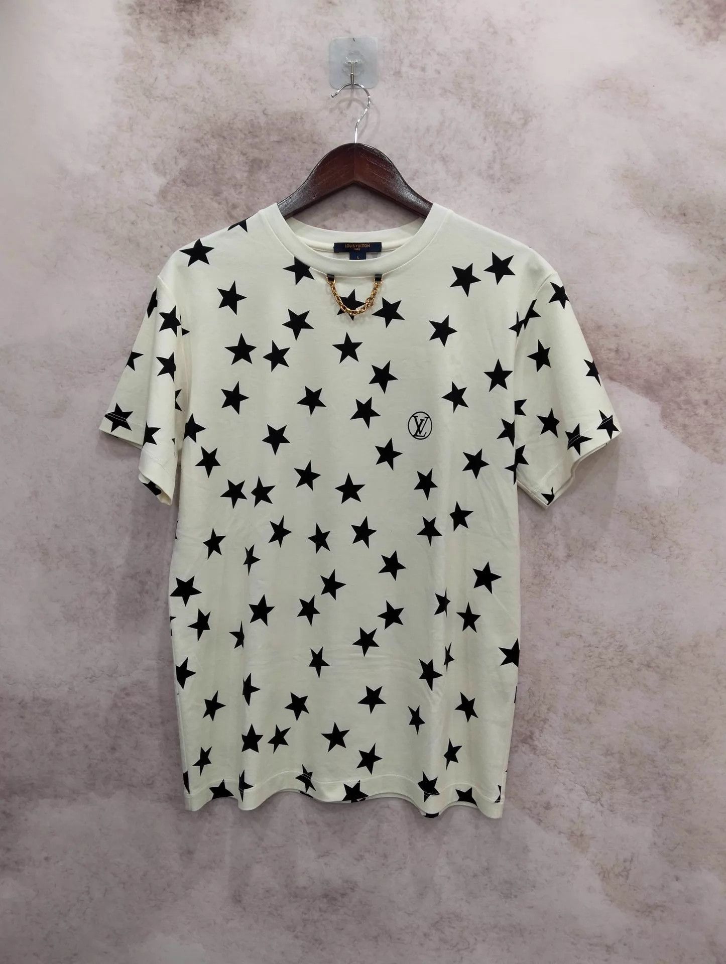 Louis Vuitton LV white color block star chain print short-sleeve T-shirt L Size L / US 10 / IT 46 - 1 Thumbnail