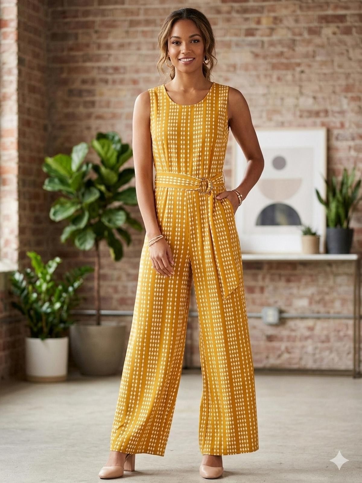 Roberto Collina 205 Collins Mustard Yellow Sleeveless Jumpsuit Belt L Size 36" / US 14 / IT 50 - 1 Thumbnail
