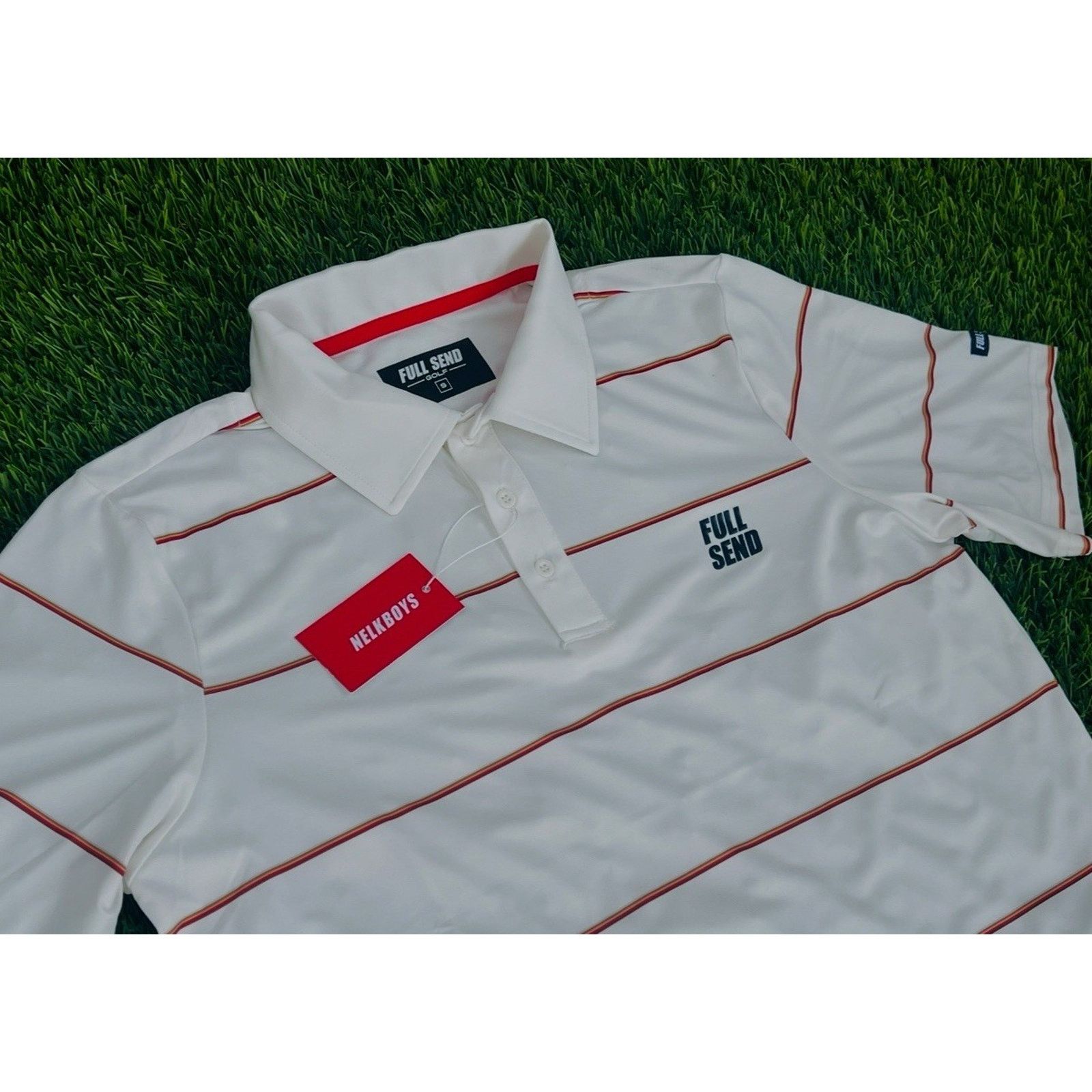 Full Send Full Send Golf Polo Small | White/Red Stripes | Nelk Boys Size US S / EU 44-46 / 1 - 2 Thumbnail