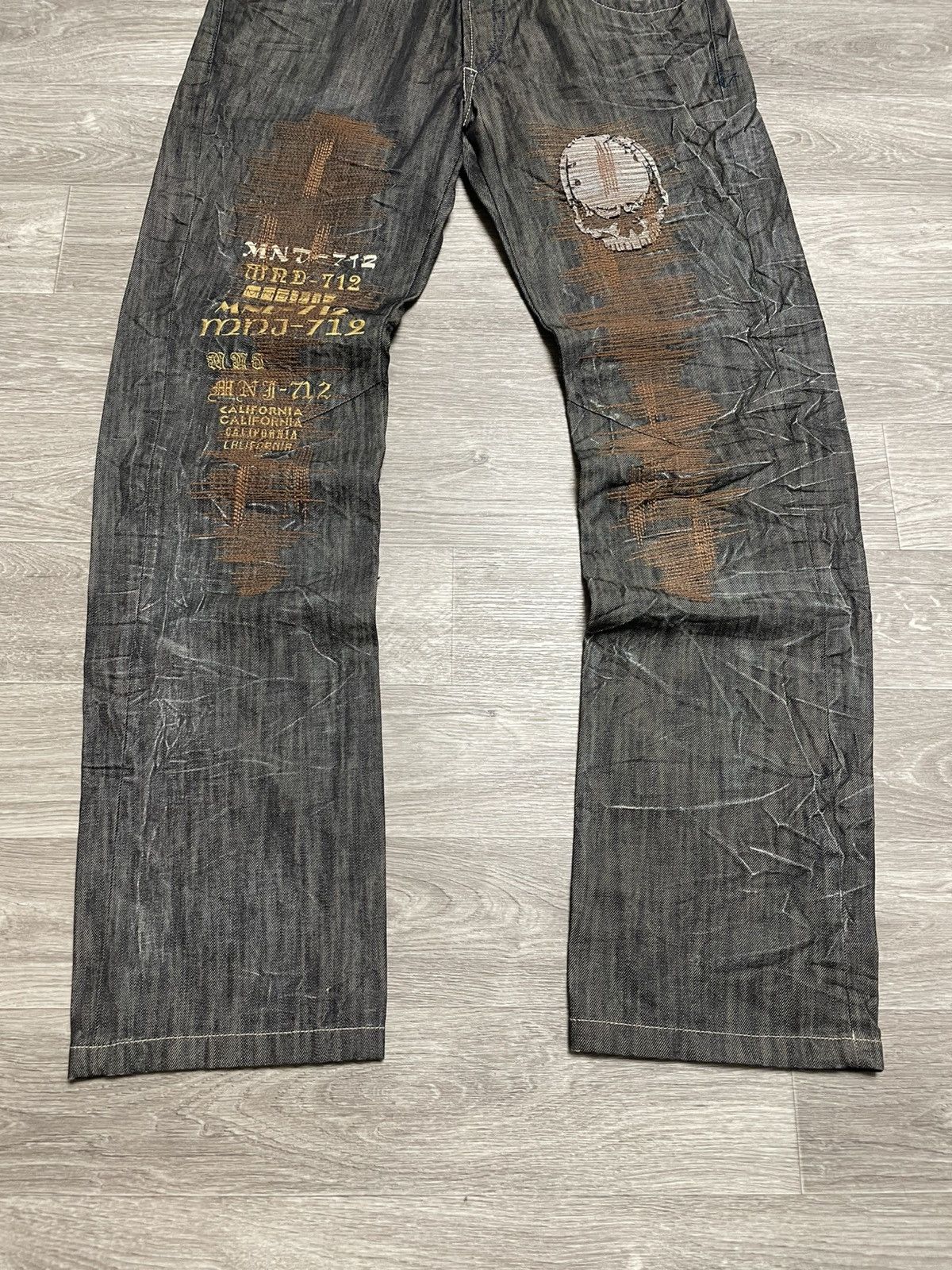 Other Vintage Mondo Distressed Skull Graphic Patchwork Jeans Denim Size US 36 / EU 52 - 4 Thumbnail
