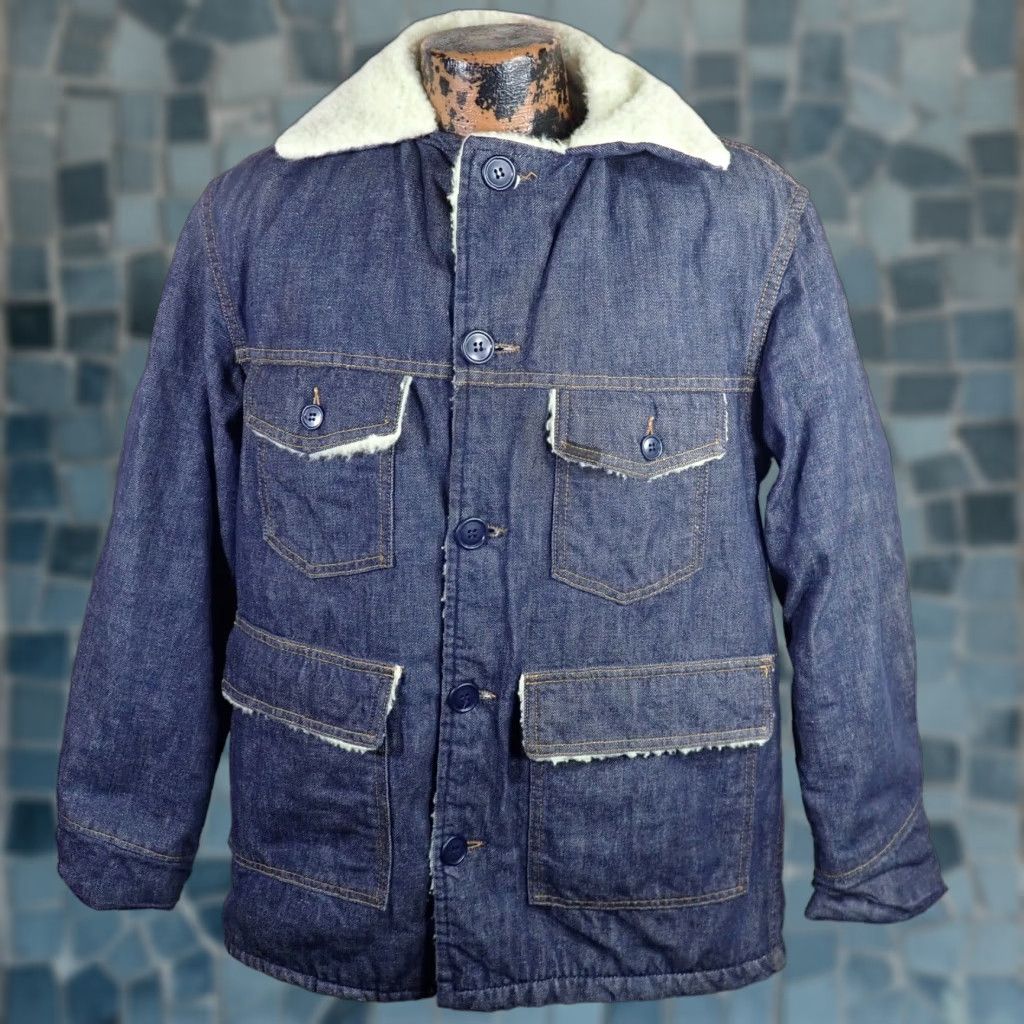 Sears VINTAGE ROEBUCK'S SEARS Denim Indigo 70s Coat Sherpa Lined Jacket Mens 38R 45" Chest 30" Length 23.5" Arm 18" Shoulder CHORE STYLE USA Mens Boys? Size US XXS / EU 40 - 1 Thumbnail