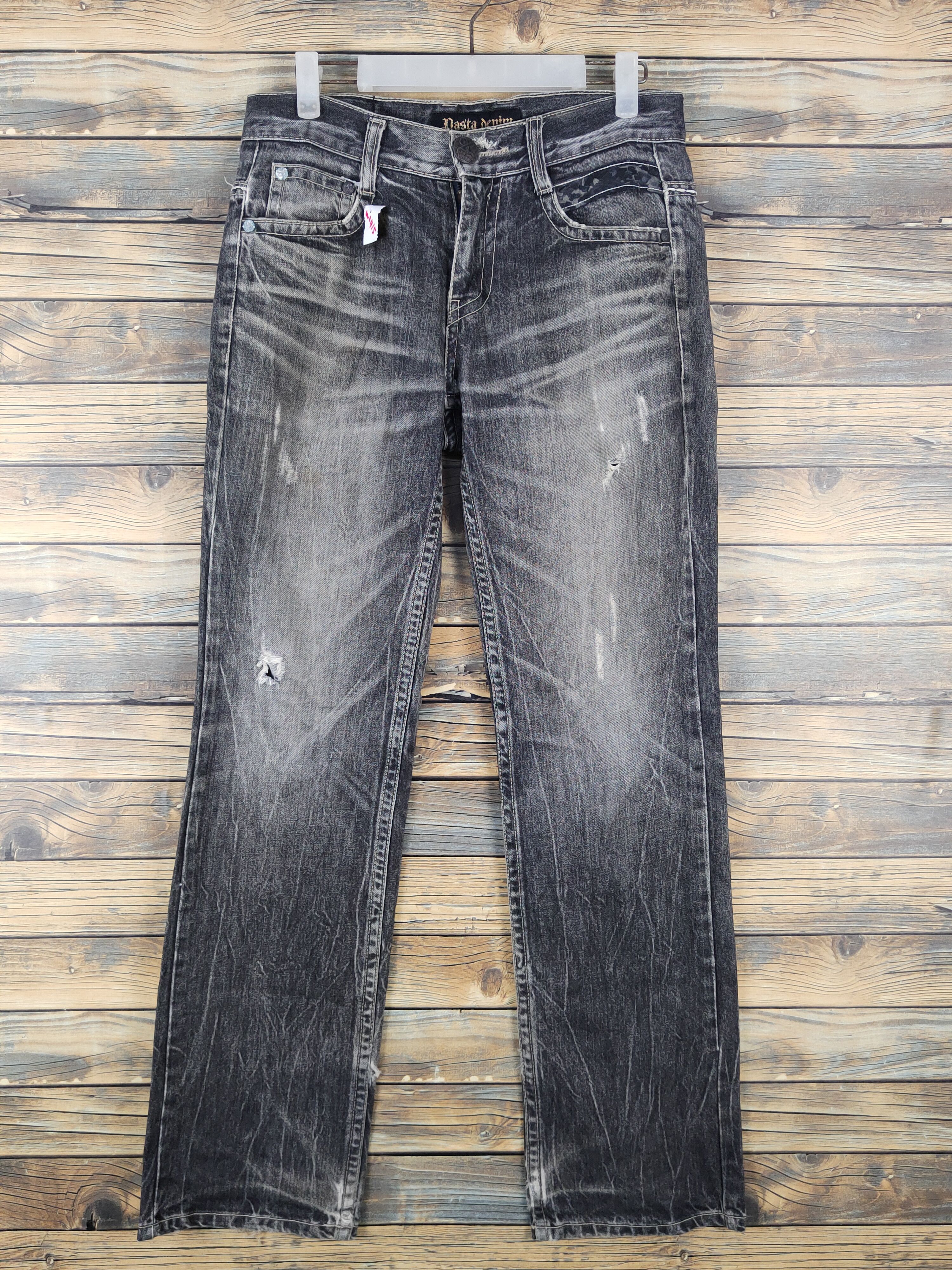 Pasta Denim Black Distressed Ripped Jeans #W1415