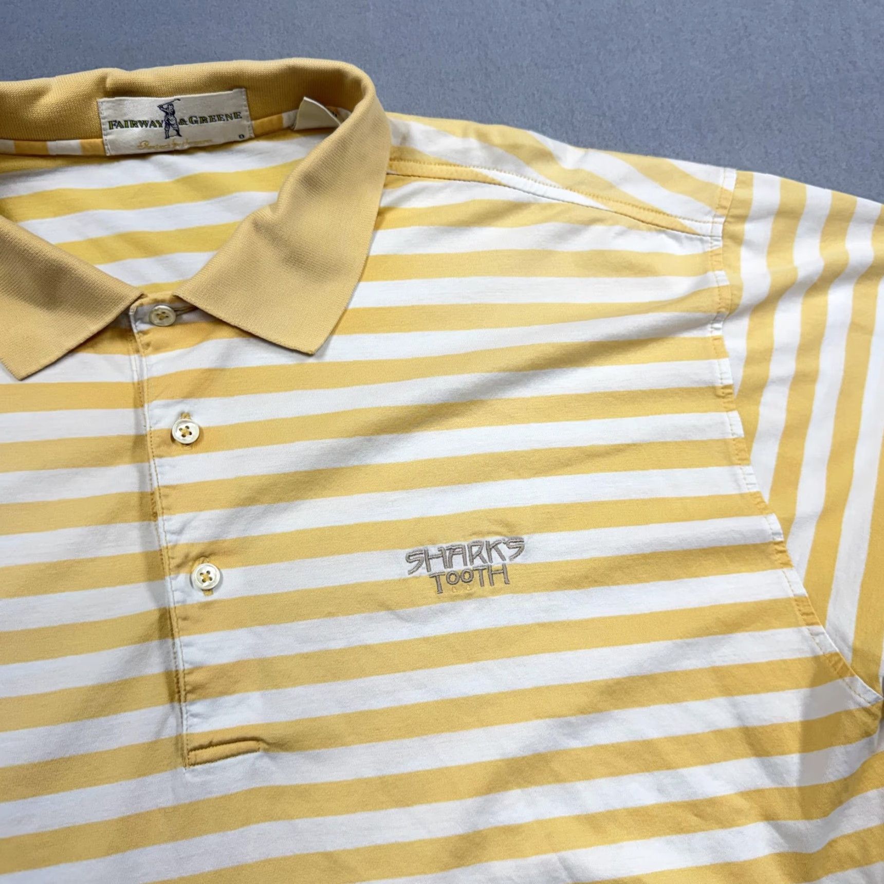 Vintage Fairway & Greene Polo Shirt Mens L Yellow Striped 100% Cotton Golf Short Sleeve Polo Shirt Mens L Yellow Striped Cotton Size US L / EU 52-54 / 3 - 3 Thumbnail