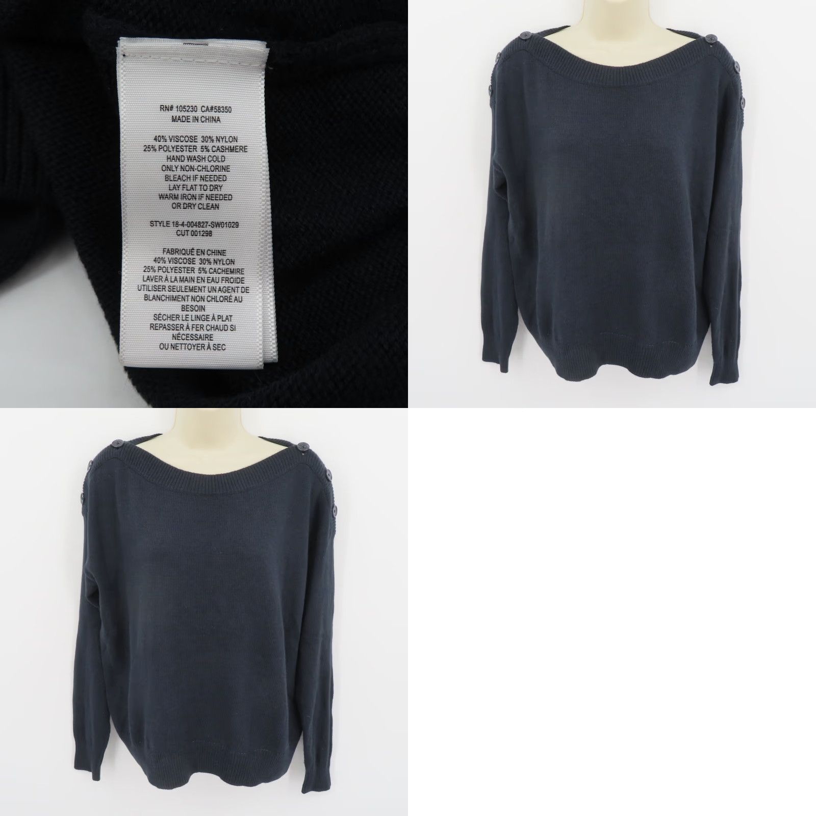 Joie Joie Women Small Solid Blue Boat Neck Button Tight Knit Pullover Sweater Shirt Size S / US 4 / IT 40 - 8 Thumbnail