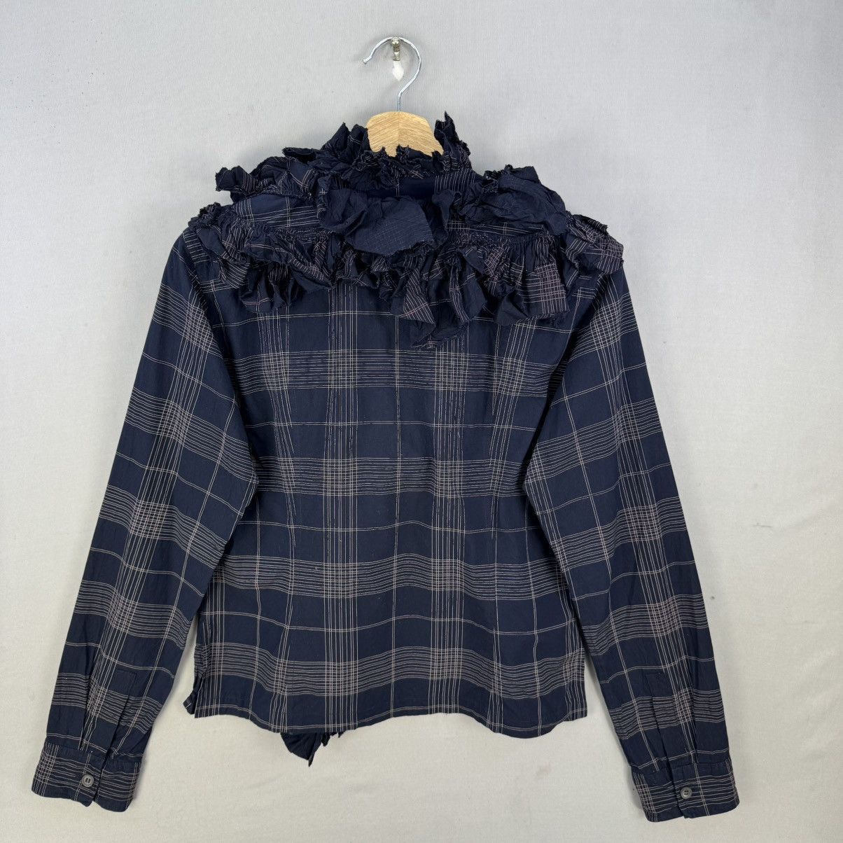 Issey Miyake Vintage Issey Miyake Ruffle Collar Check Blouse Jacket Size S / US 4 / IT 40 - 4 Thumbnail