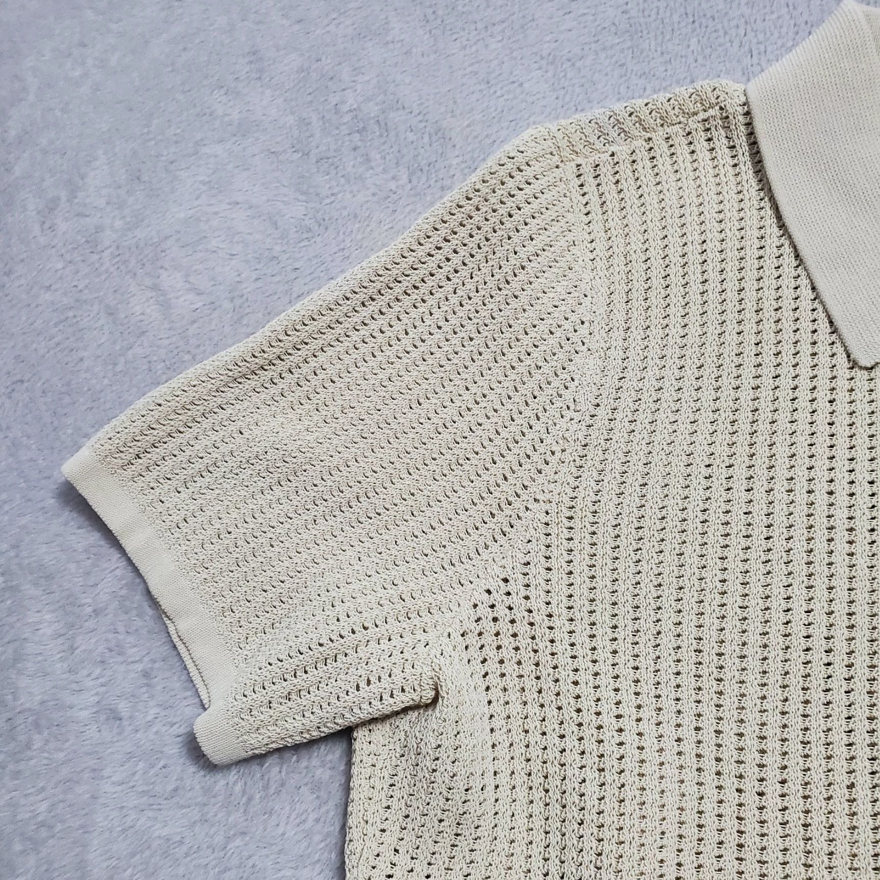 Rag & Bone VINTAGE Rag & Bone Polo Women L Ivory Open Knit Short Sleeve Casual Collared Neckline Size L / US 10 / IT 46 - 6 Thumbnail