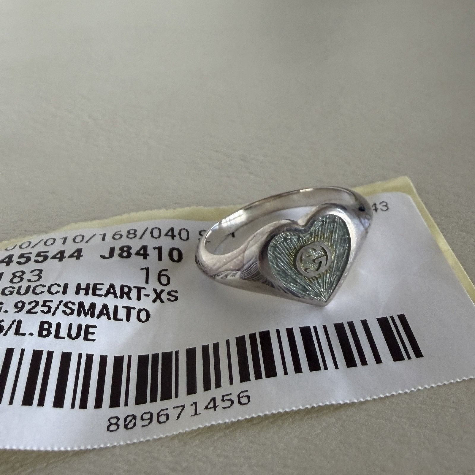 Gucci NEW Gucci Blue Enamel Heart Ring Interlocking G Sterling Sil Size ONE SIZE - 5 Thumbnail