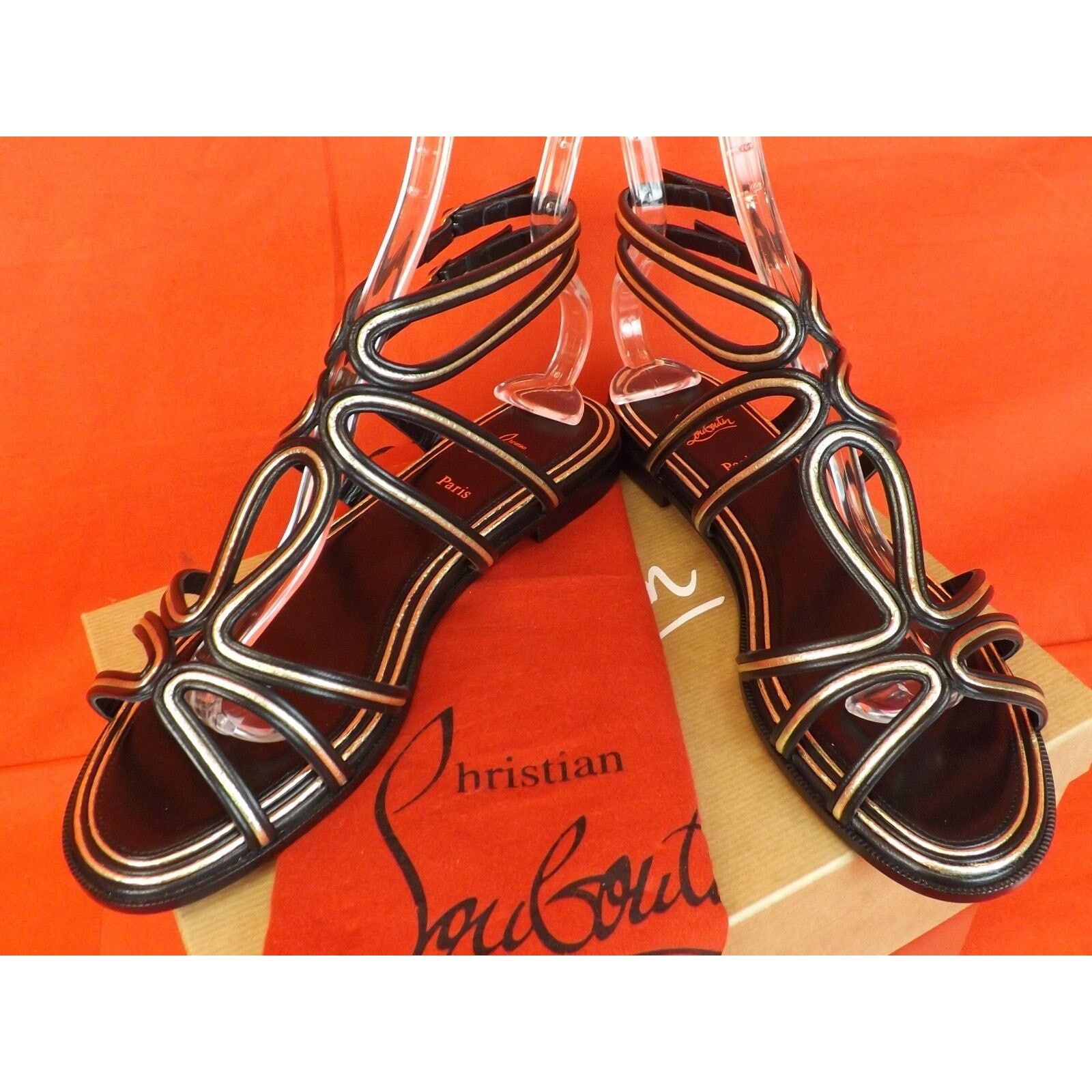 Christian Louboutin ZENOSANDY BLACK LEATHER CAGED FLATS GLADIATOR SANDALS 38.5 Size US 8.5 / IT 38.5 - 6 Thumbnail