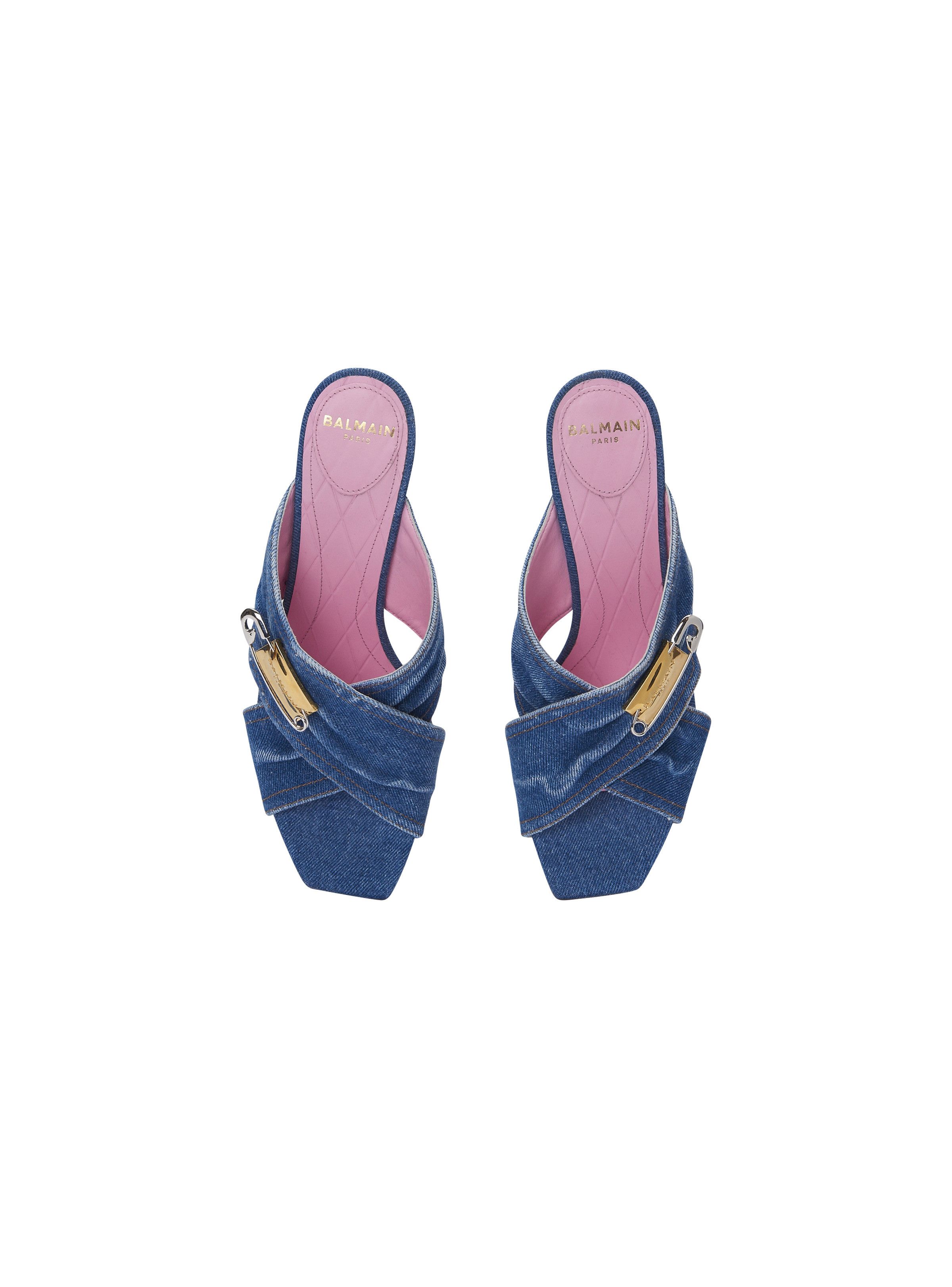 Balmain o1s1wg111225 Denim Safety Pin Mules in Blue Size US 7 / IT 37 - 3 Thumbnail
