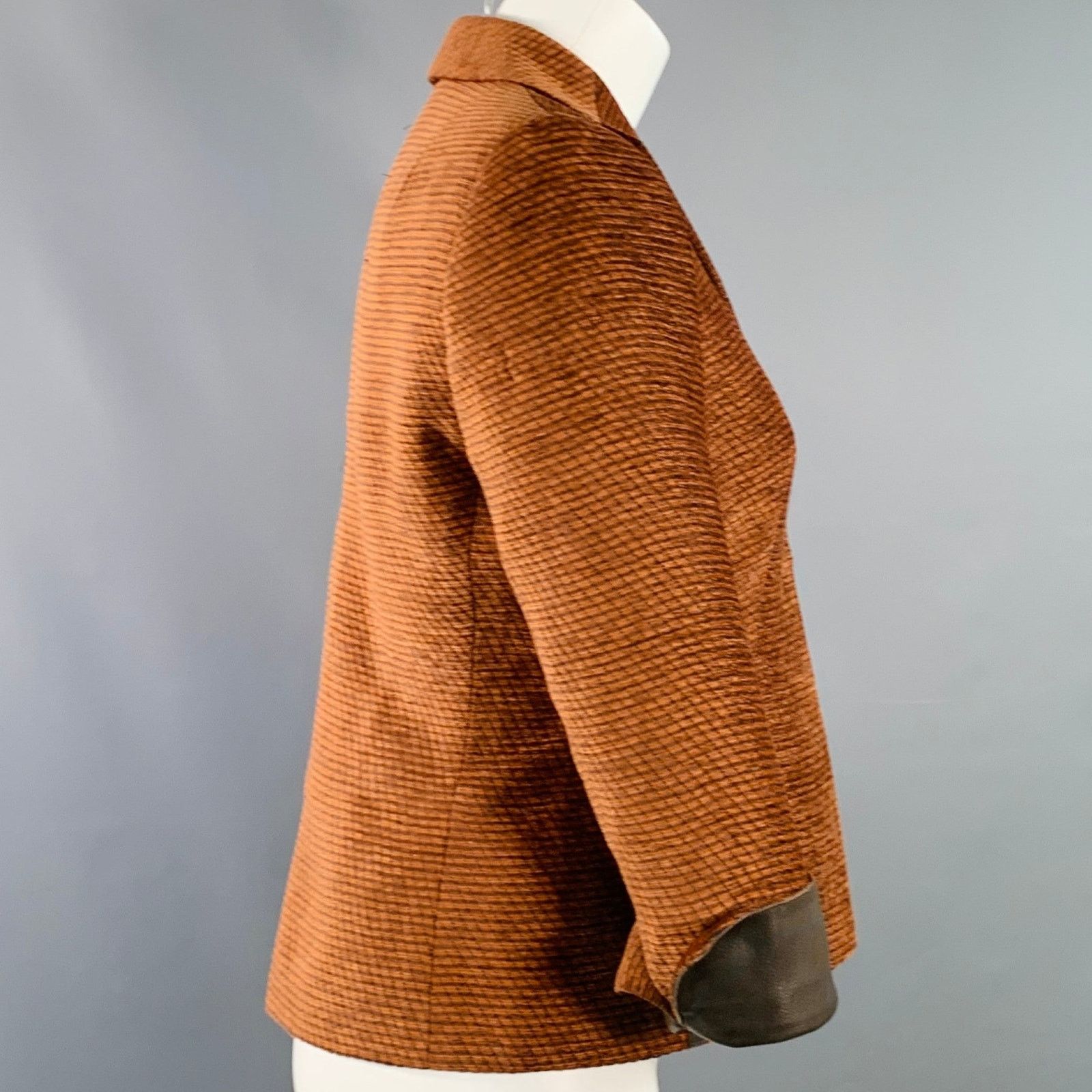 Akris AKRIS Orange Polyester Cotton Velvet Leather Cuffs Blazer Size M / US 6-8 / IT 42-44 - 3 Thumbnail