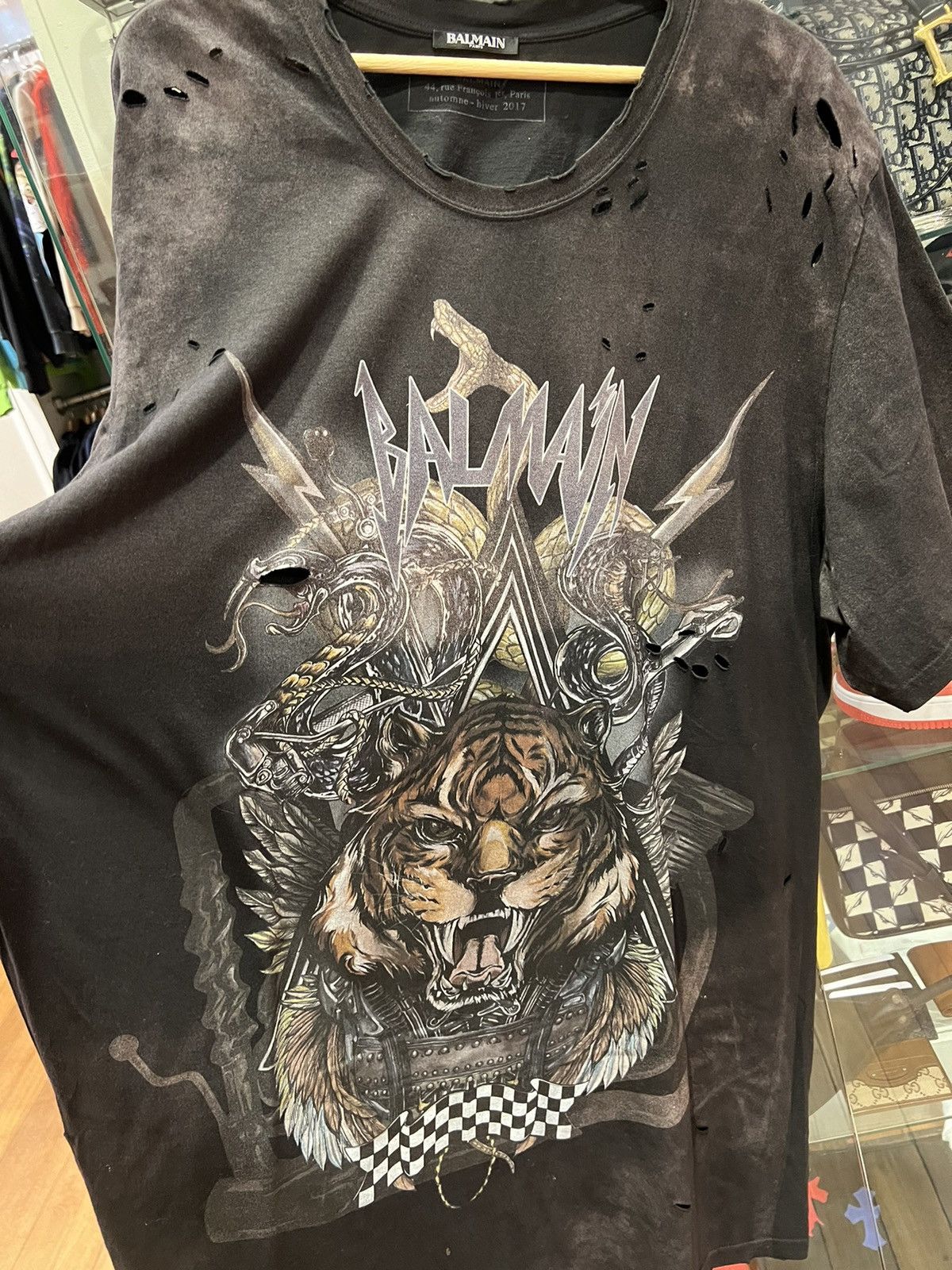 Balmain Balmain 2017 Black distressed tiger & snake shirt Size US XXL / EU 58 / 5 - 2 Thumbnail