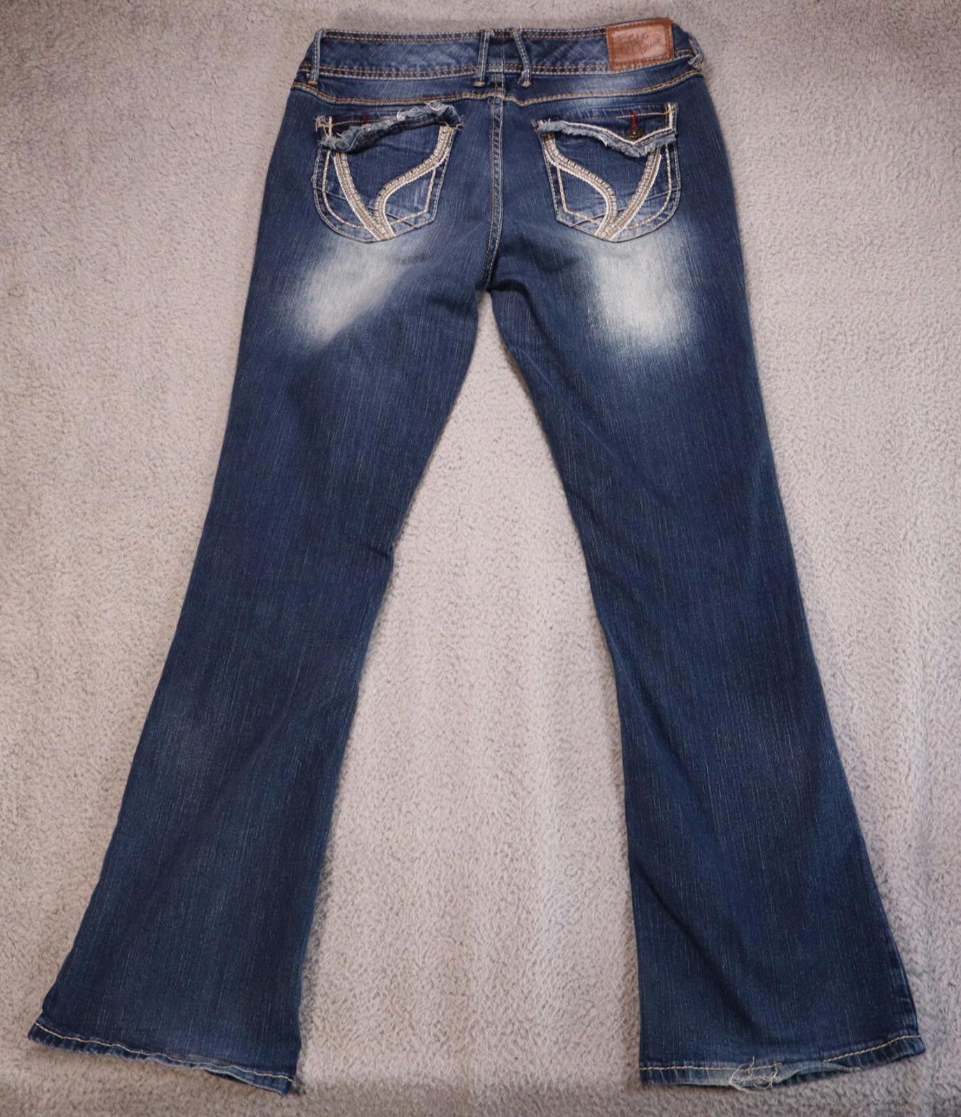 Designer Ariya jeans womens 11/12 blue denim embroidered stretch dist Size 34" / US 12 / IT 48 - 7 Thumbnail