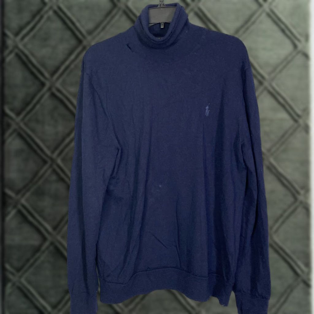 Polo Ralph Lauren VINTAGE Polo Ralph Lauren Sweater Shirt Mens L Navy Wool Merino Turtleneck Pullover 90s Logo Size US L / EU 52-54 / 3 - 1 Thumbnail