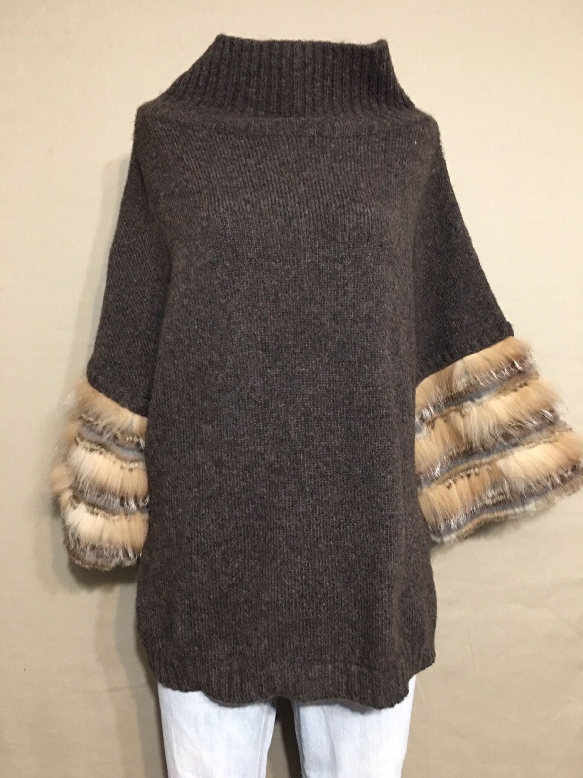 image of Cavalli Class x Roberto Cavalli Class Alpaca Wool Fur Sleeves Jumper Us 12 in Brown, Women's (Size 